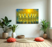 7 Divine White Running Horses | Vastu Wall Art for Prosperity, Clarity and New Beginnings (Gallery-Wrapped Canvas with Wooden Back Support)