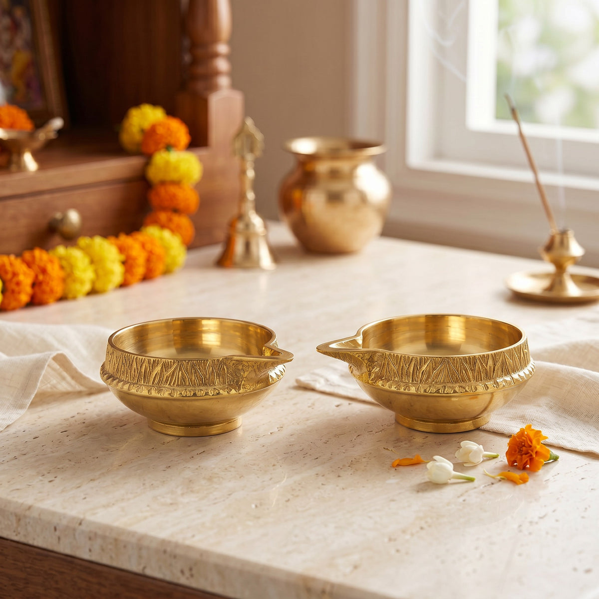 Pure Brass Kuber Deepak Set of 2 | Traditional Oil Lamp for Daily Puja