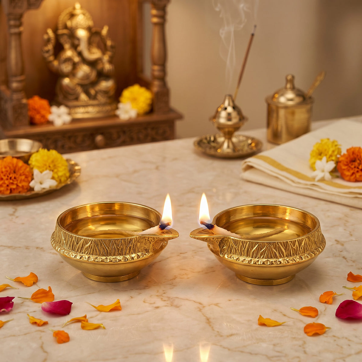Pure Brass Kuber Deepak Set of 2 | Traditional Oil Lamp for Daily Puja