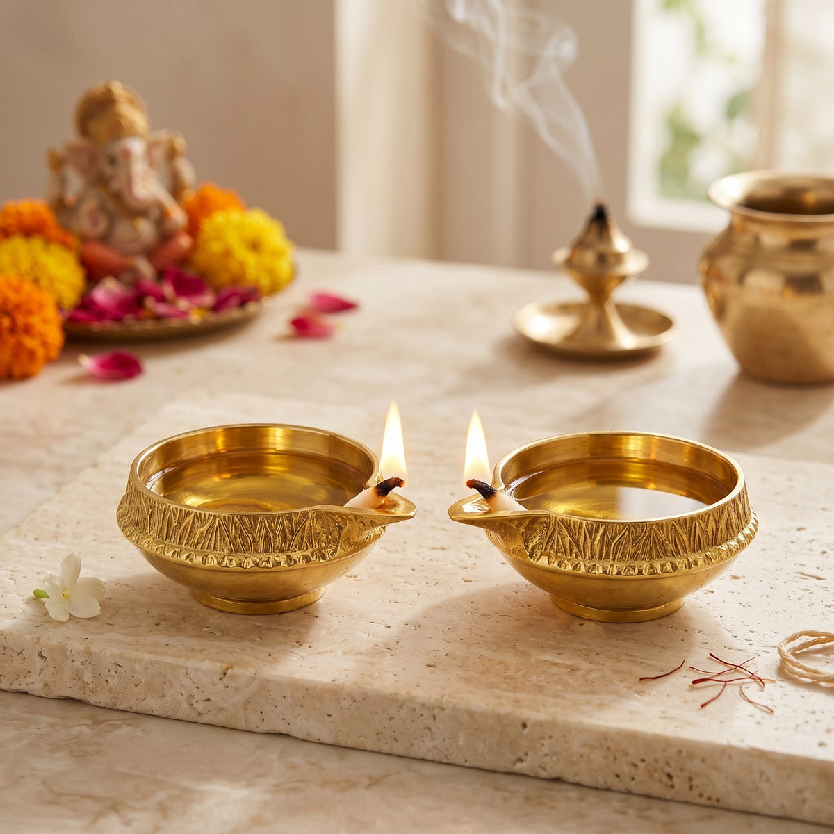 Pure Brass Kuber Deepak Set of 2 | Traditional Oil Lamp for Daily Puja