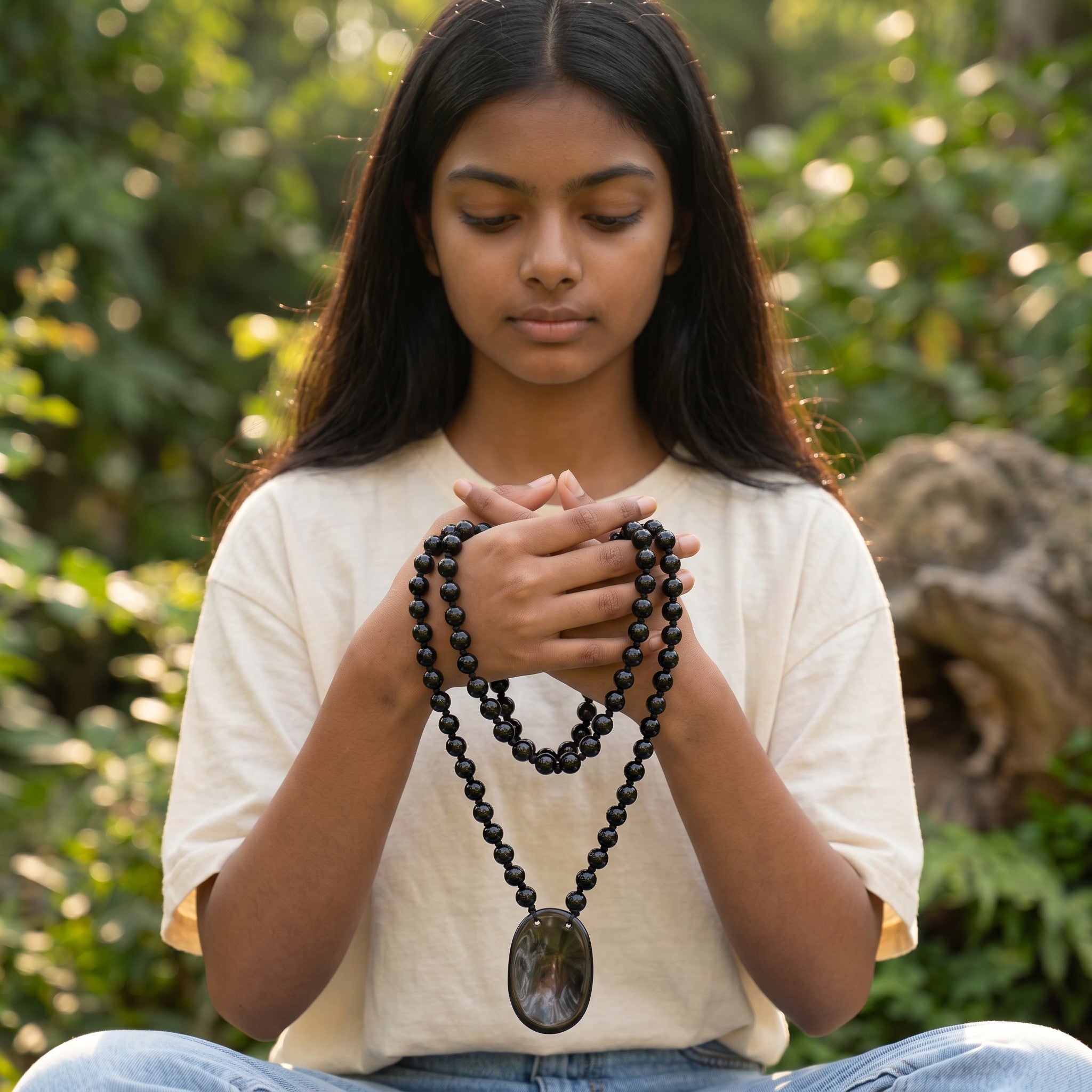 Black Obsidian 108 Beads + 1 Thumbstone Japmala