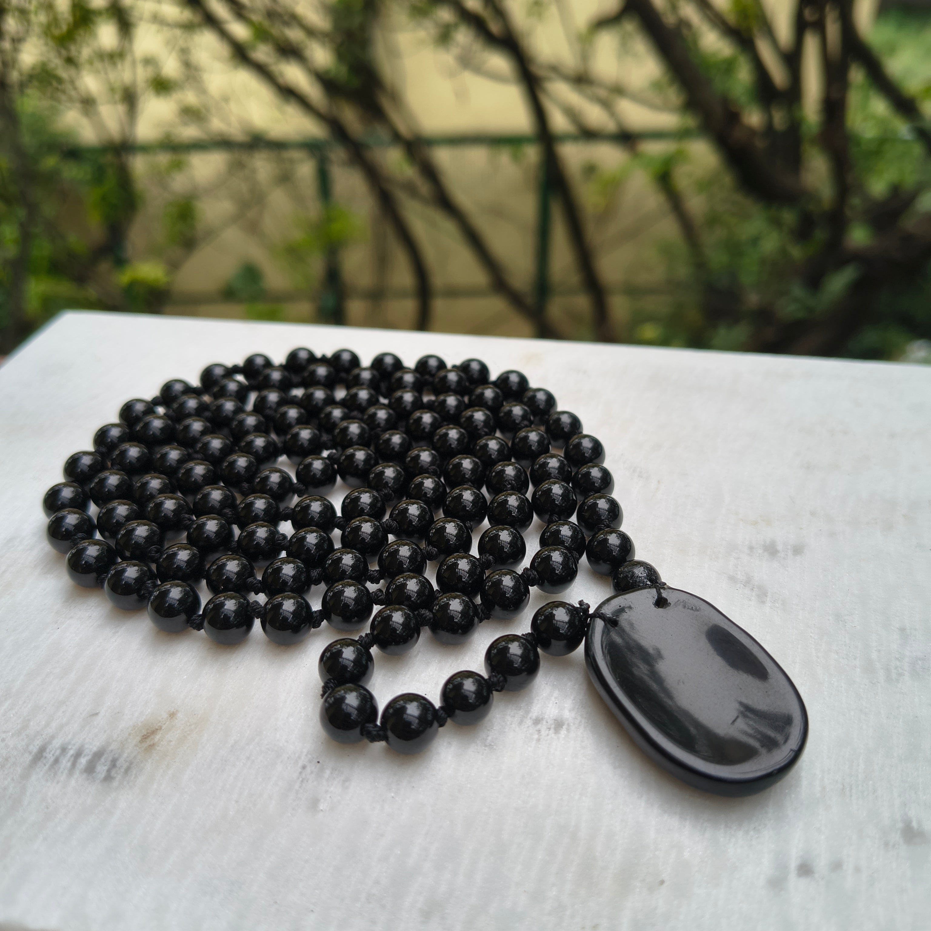 Black Obsidian 108 Beads + 1 Thumbstone Japmala