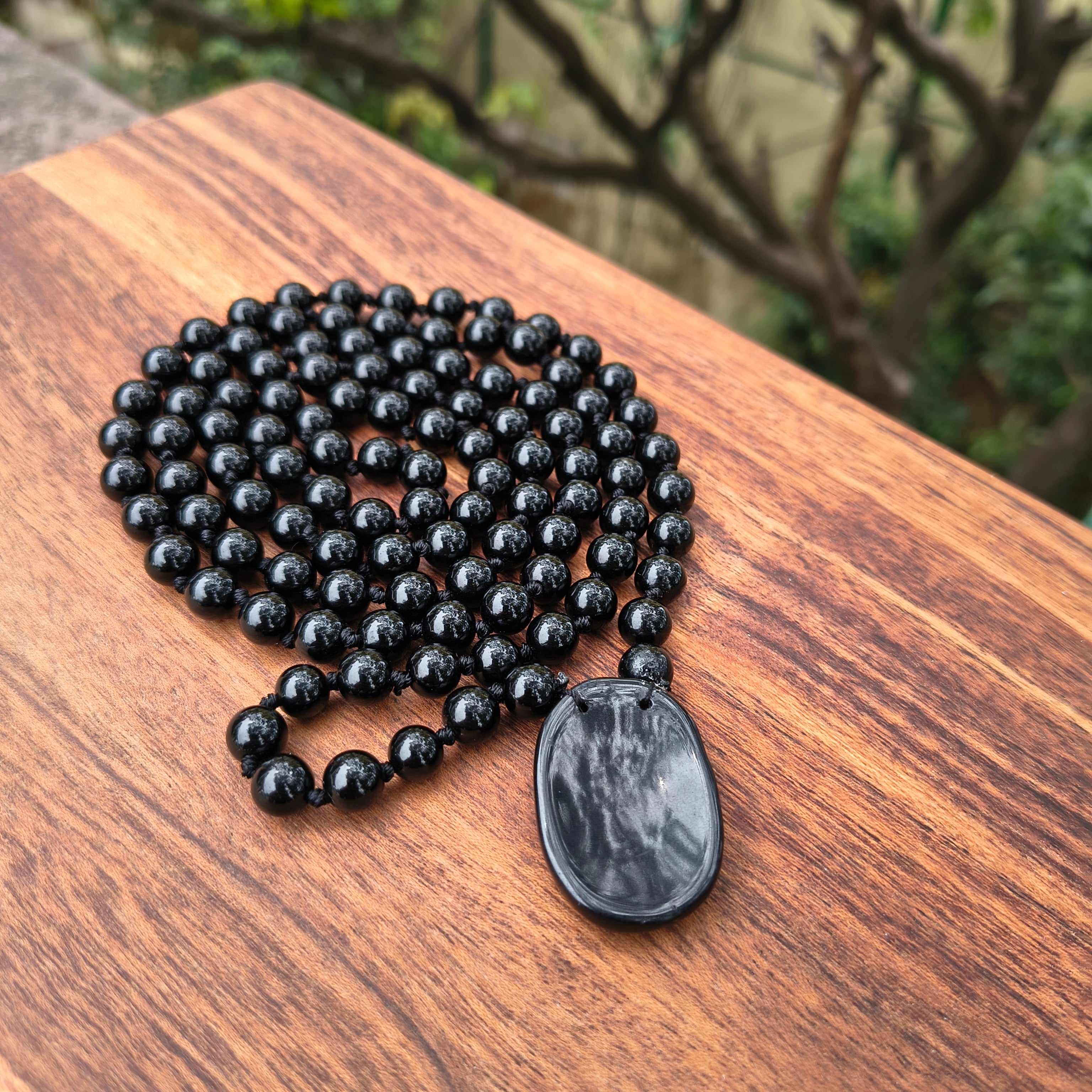 Black Obsidian 108 Beads + 1 Thumbstone Japmala