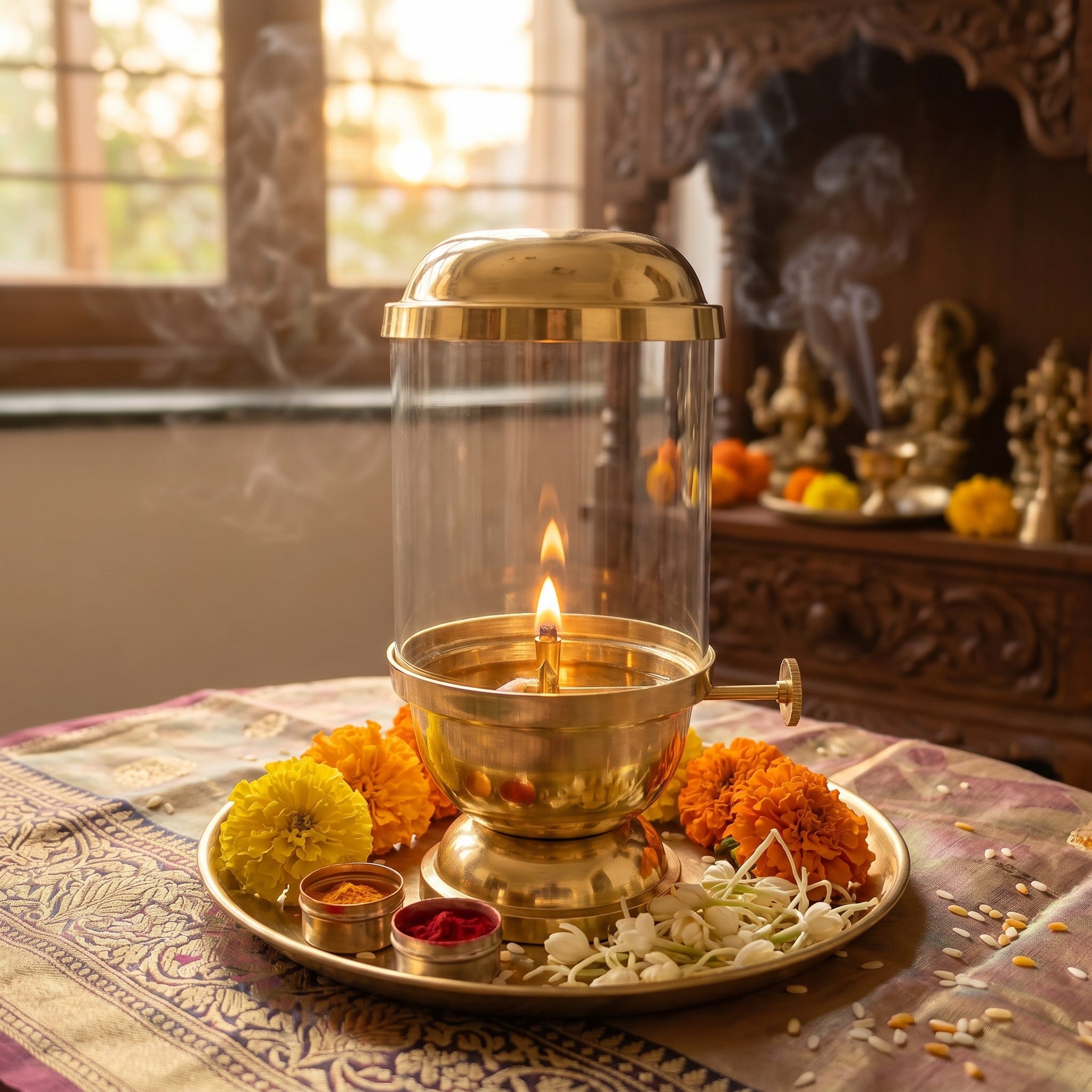 Premium Cast Brass Akhand Diya, 18cm – Temple Grade