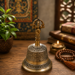 Bronze Tibetan Dorje Bell, 15cm | Hand-Engraved Ritual Bell with Deity Handle