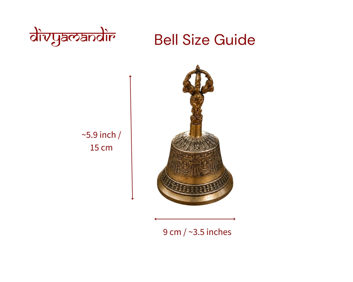 Bronze Tibetan Dorje Bell, 15cm | Hand-Engraved Ritual Bell with Deity Handle