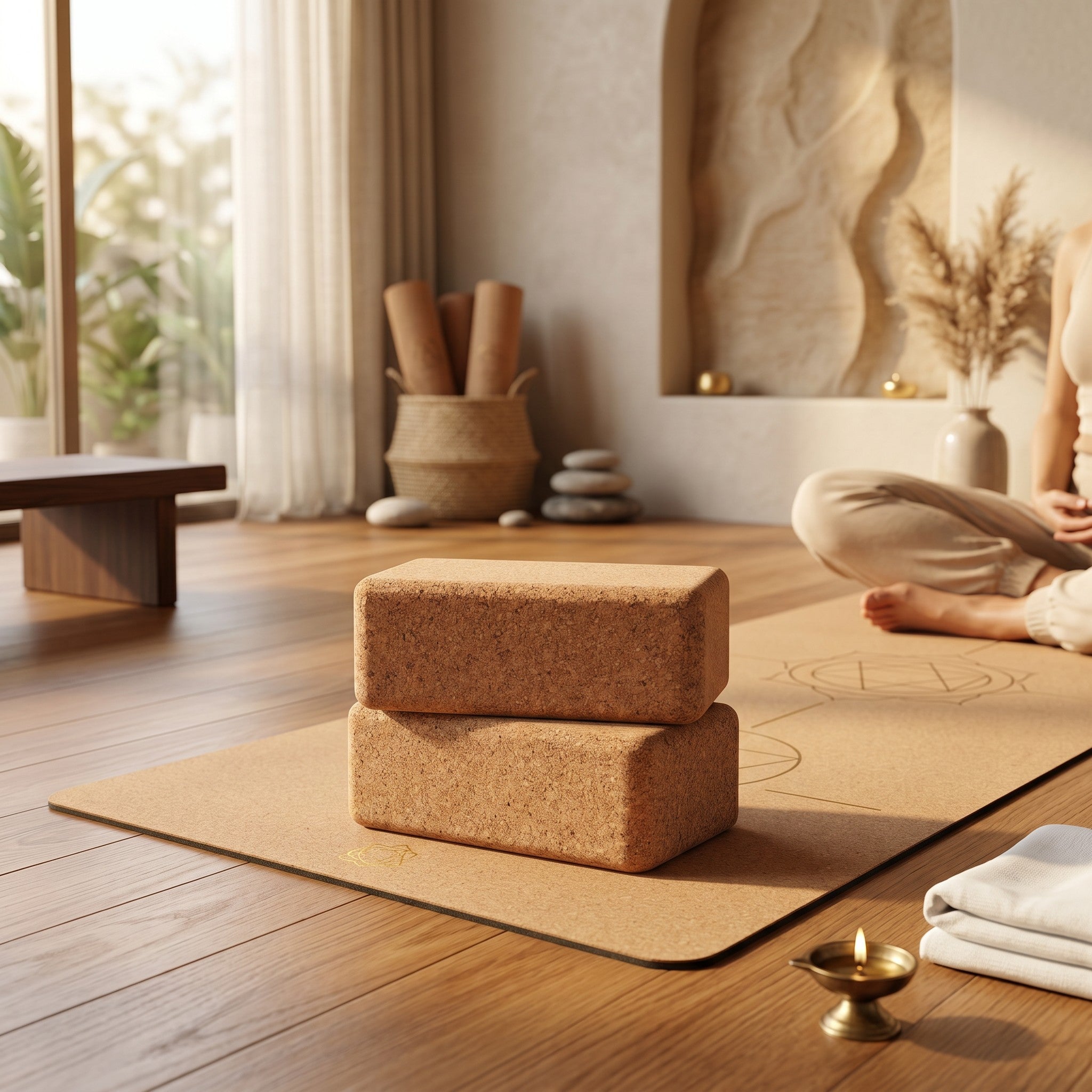 Cork Yoga Blocks, Set of 2 | 9 x 5 x 3 inch | Non-Slip Eco-Friendly Bricks