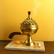 Traditional Brass Dhuni – Pooja Dhoop Burner with Wooden Handle