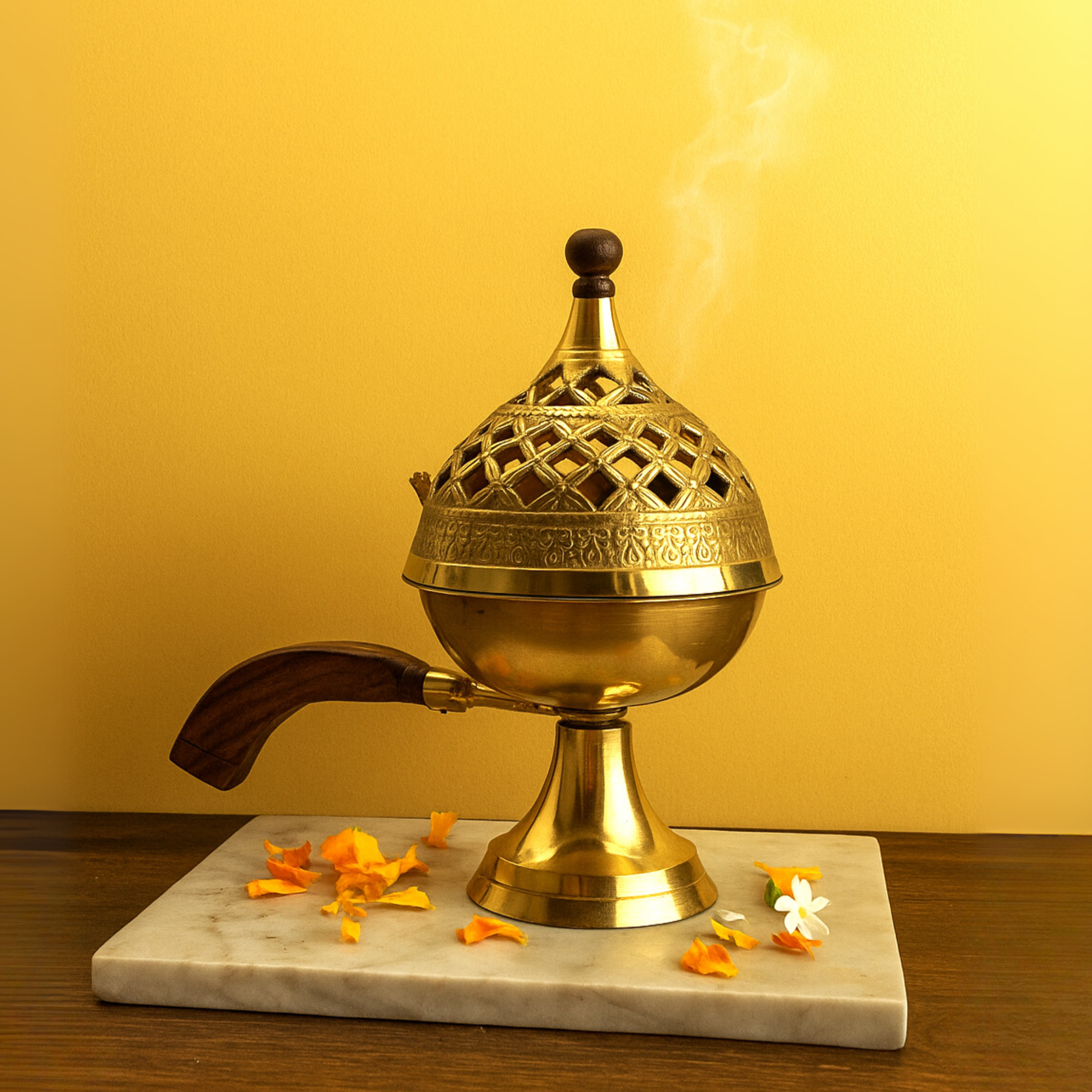 Traditional Brass Dhuni – Pooja Dhoop Burner with Wooden Handle
