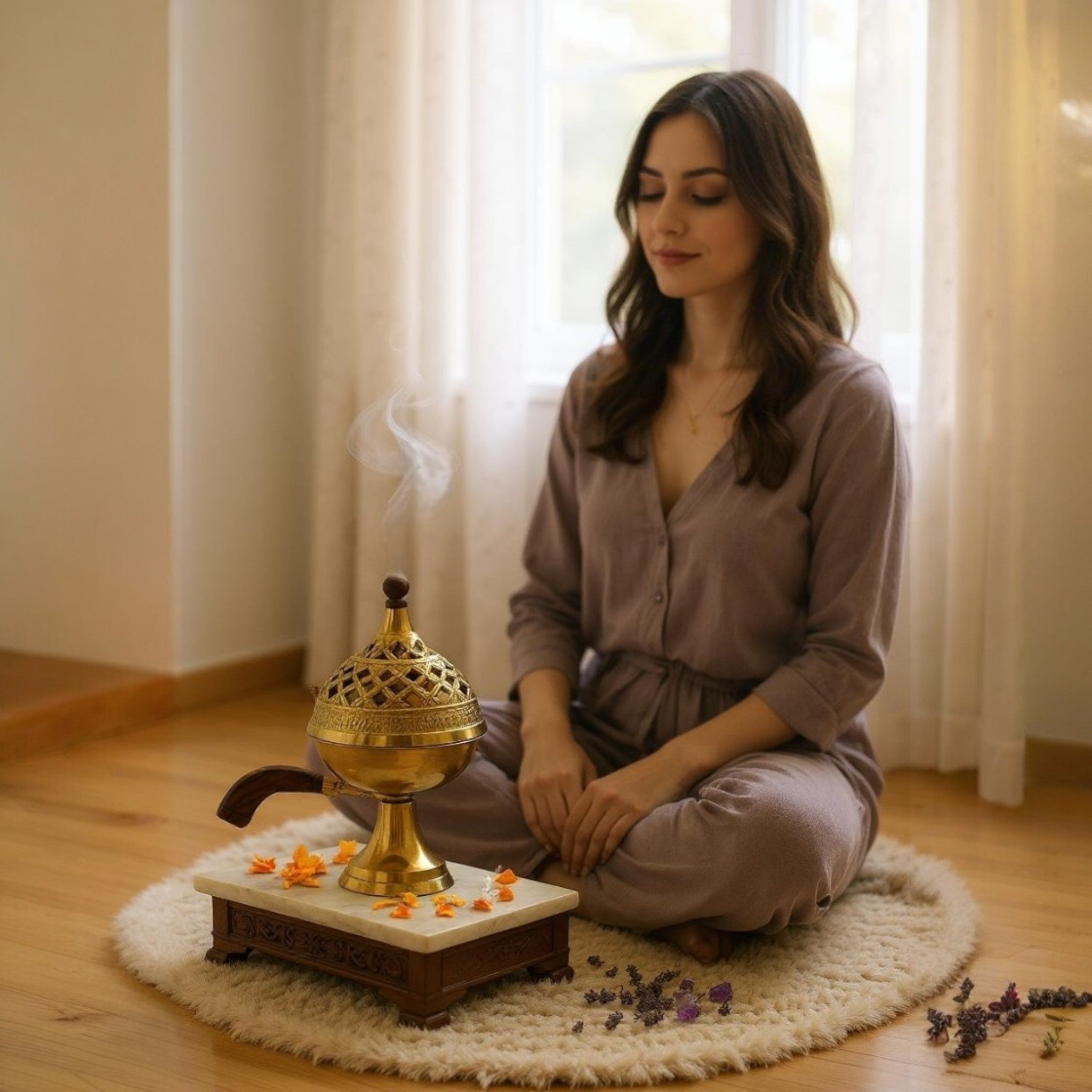 Traditional Brass Dhuni – Pooja Dhoop Burner with Wooden Handle