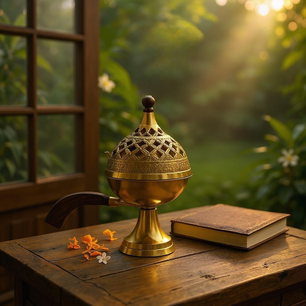 Traditional Brass Dhuni – Pooja Dhoop Burner with Wooden Handle