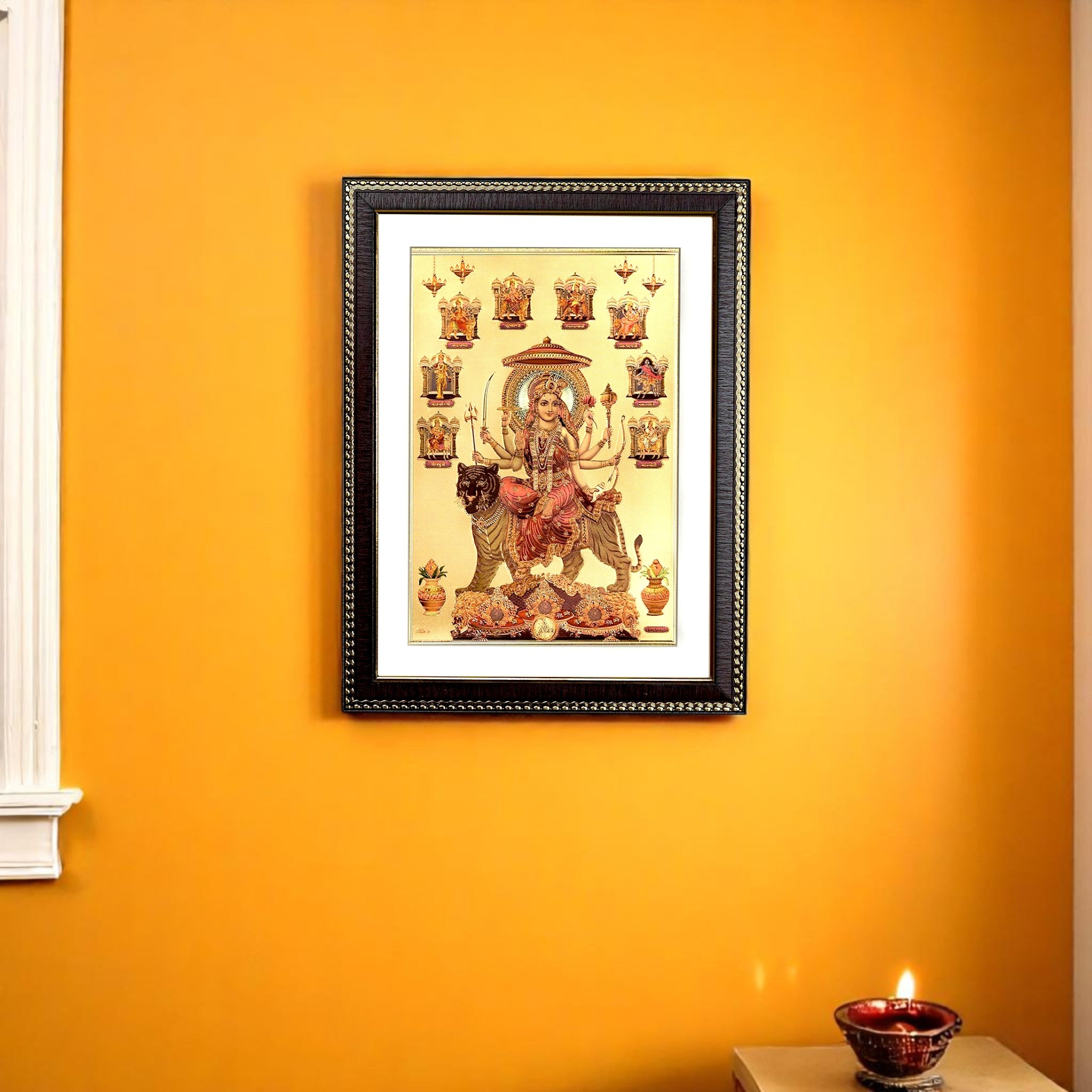 Goddess Durga Gold Foil Wall Art – A Divine Masterpiece for Your Home & Puja Room