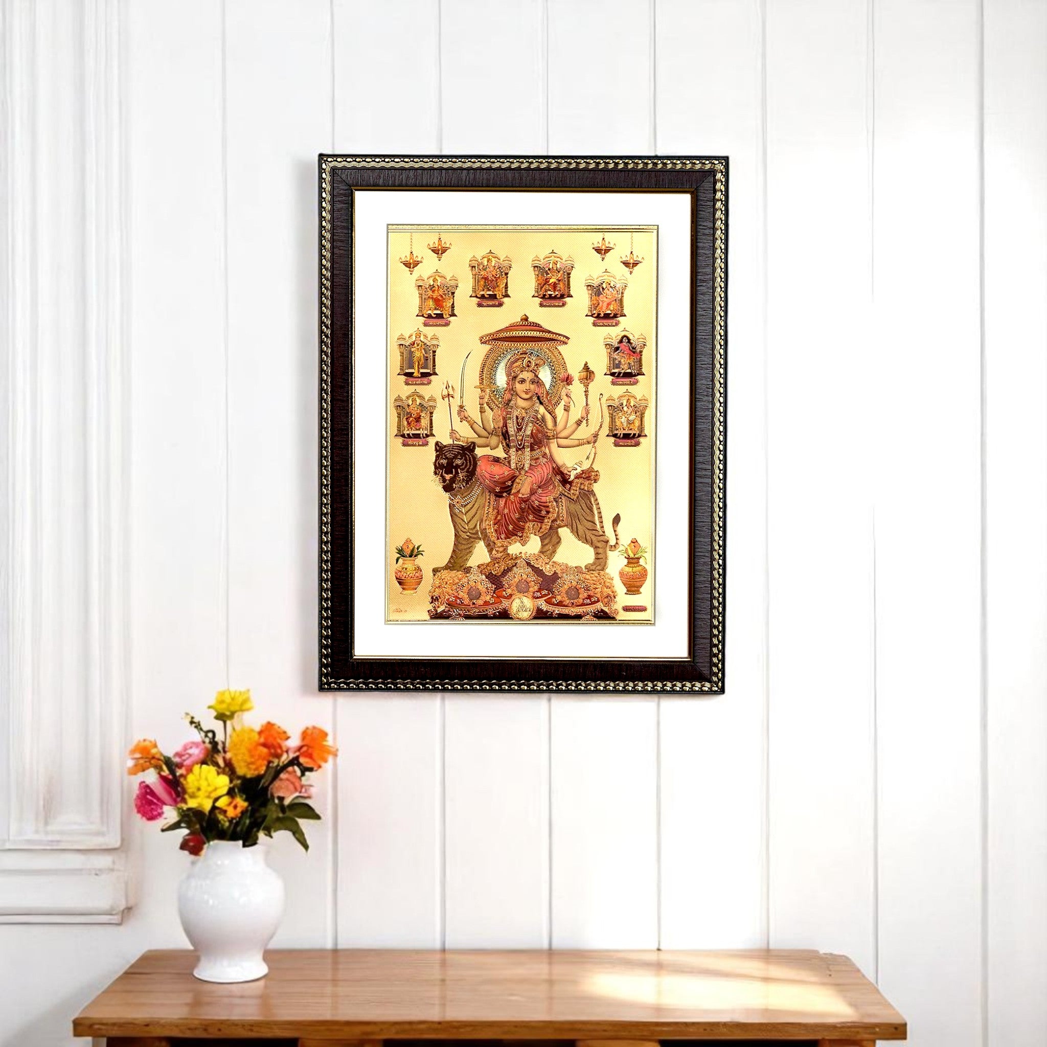 Goddess Durga Gold Foil Wall Art – A Divine Masterpiece for Your Home & Puja Room