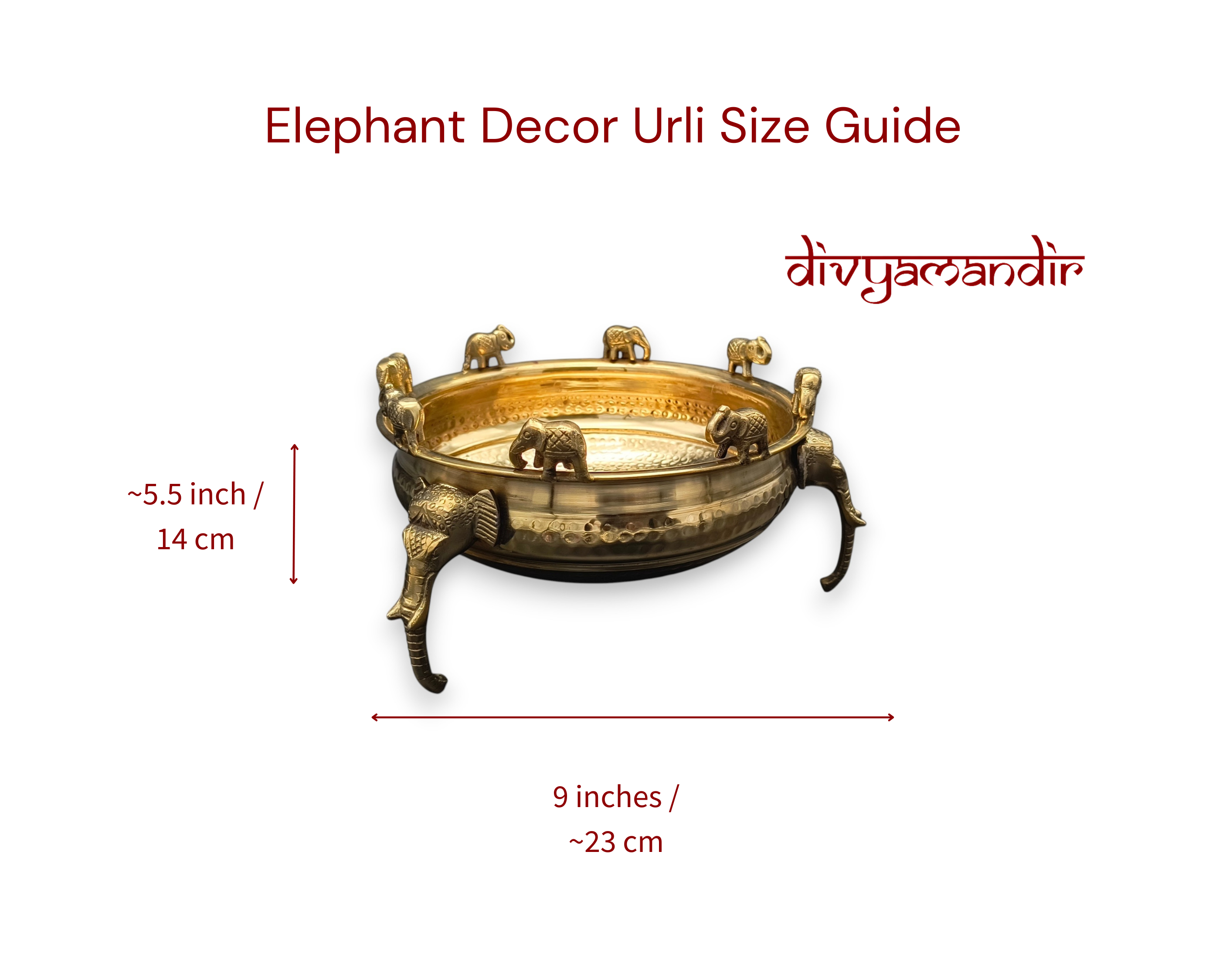 Brass Elephant Decor Urli 9 inch