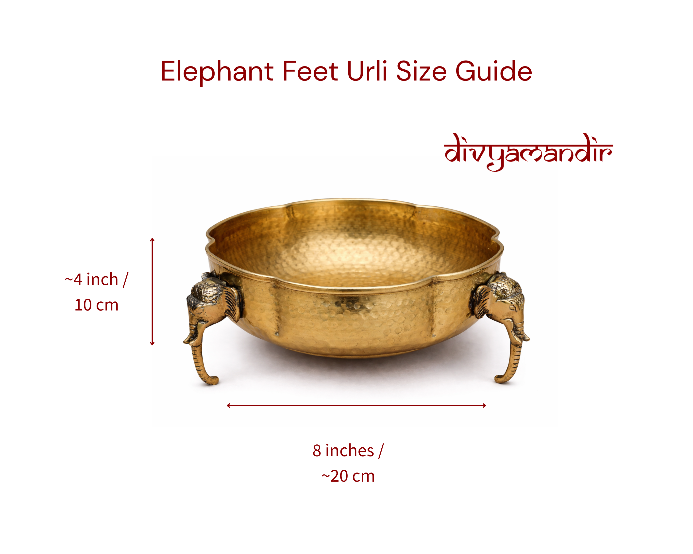 Brass Elephant Feet Urli 8 inch