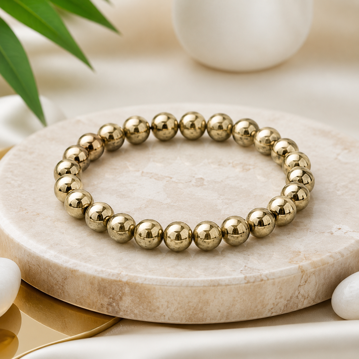 Golden Pyrite Abundance Bead Bracelet