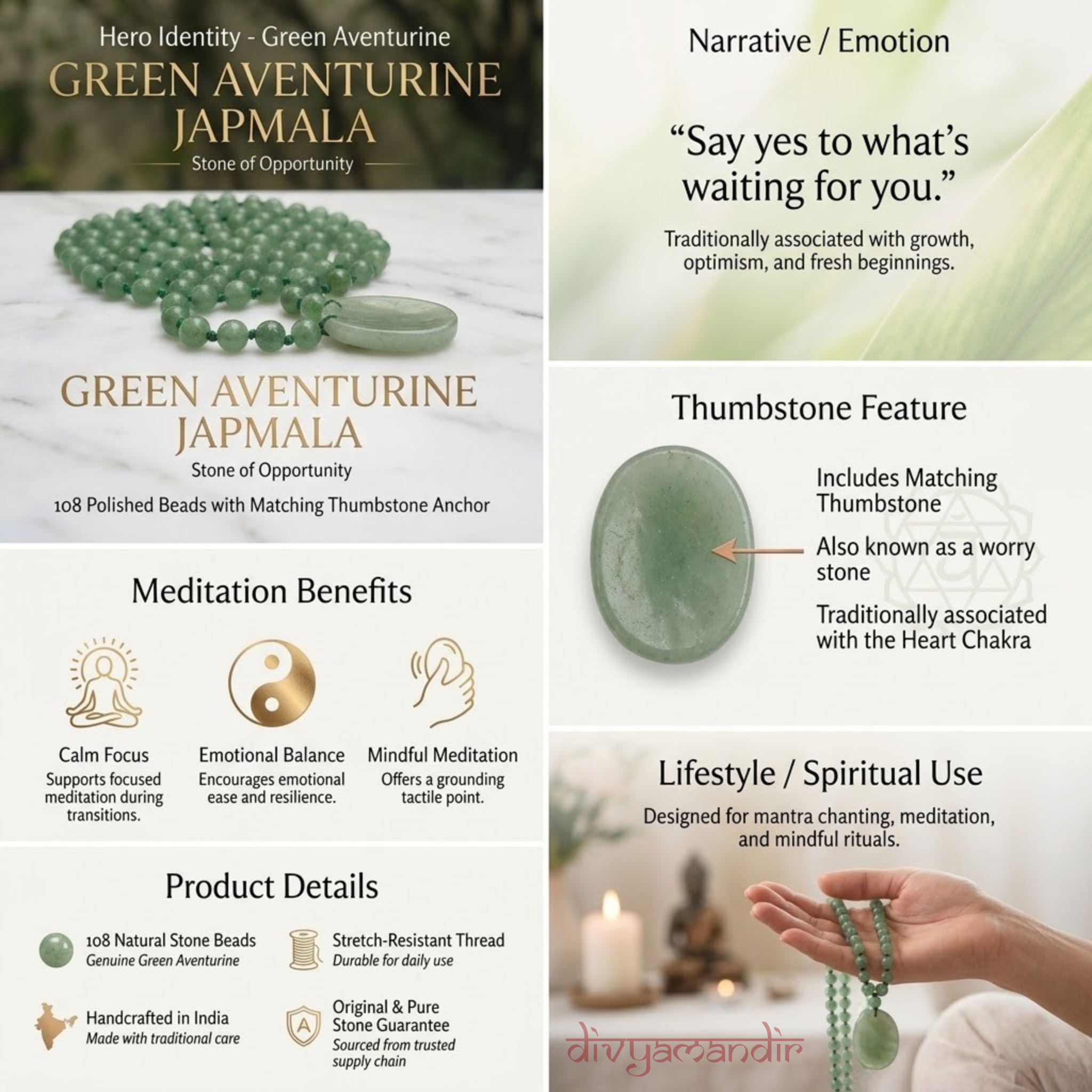 Green Aventurine 108 Beads + 1 Thumbstone Japmala