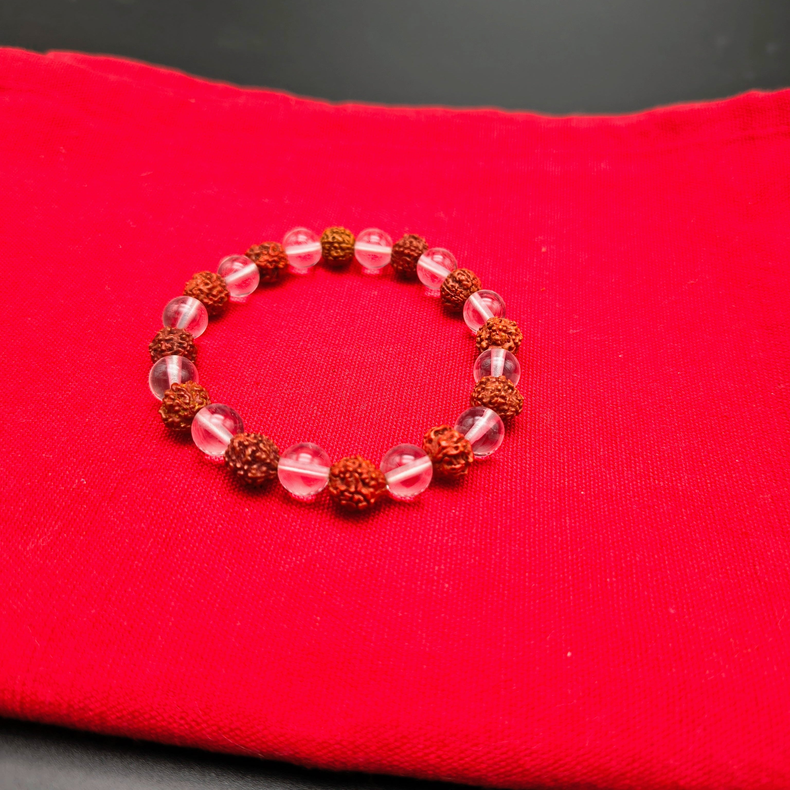 Bracelet with Rudraksha and Sphatik or Clear Quartz Beads.