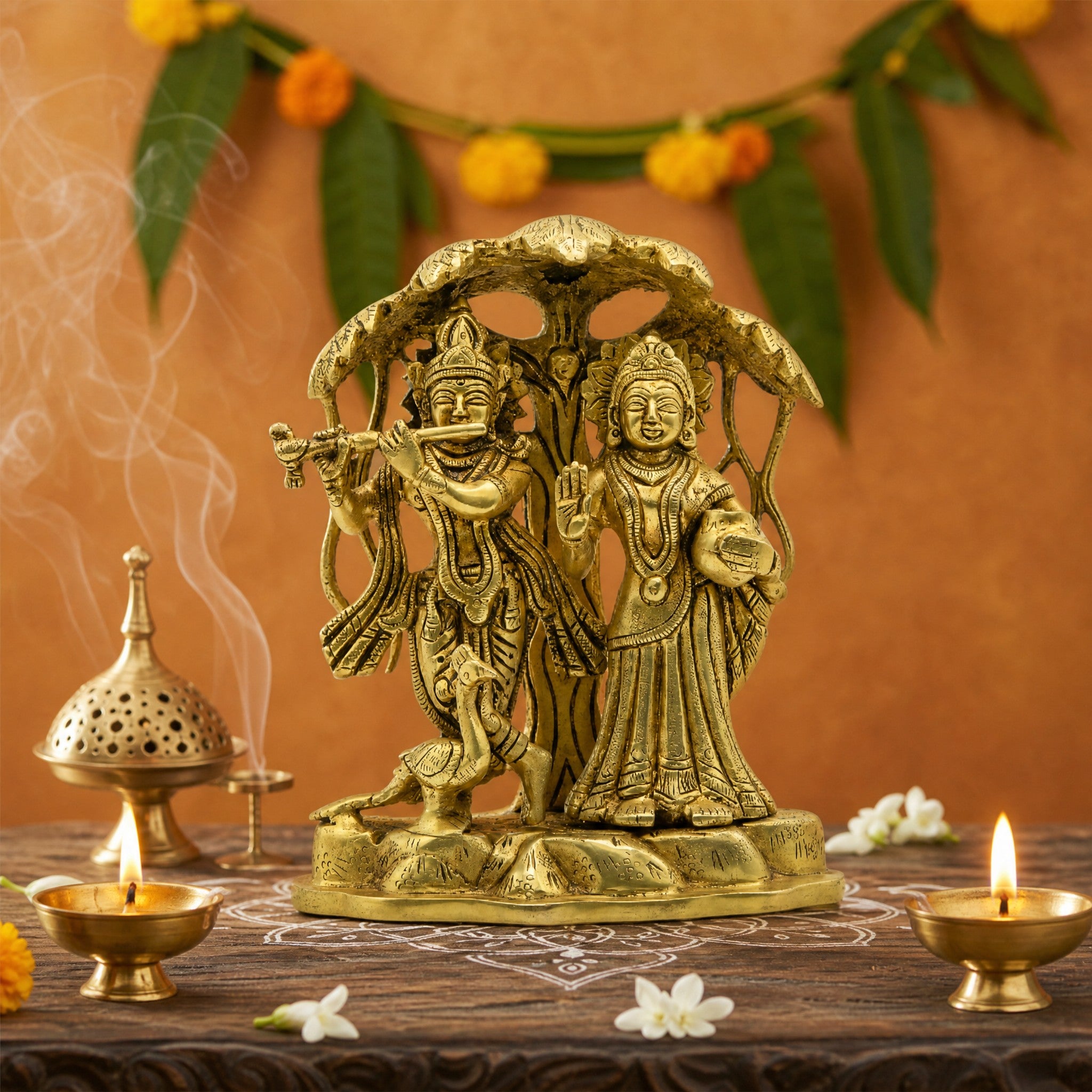 Radha Krishna Under Kadamba Tree – Fine Brass Idol for Home & Temple