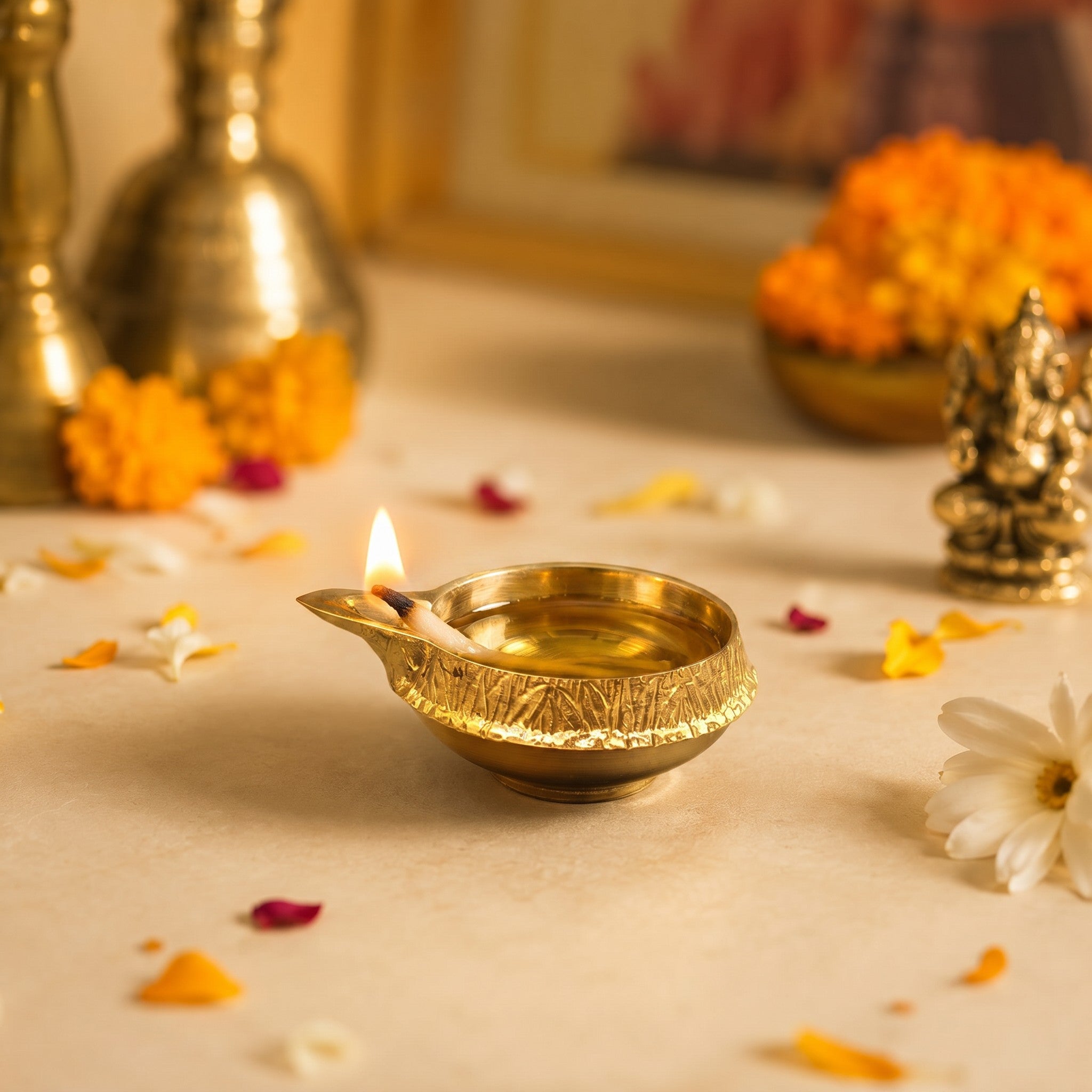 Pure Brass Kuber Deepak | Traditional Oil Lamp for Daily Puja