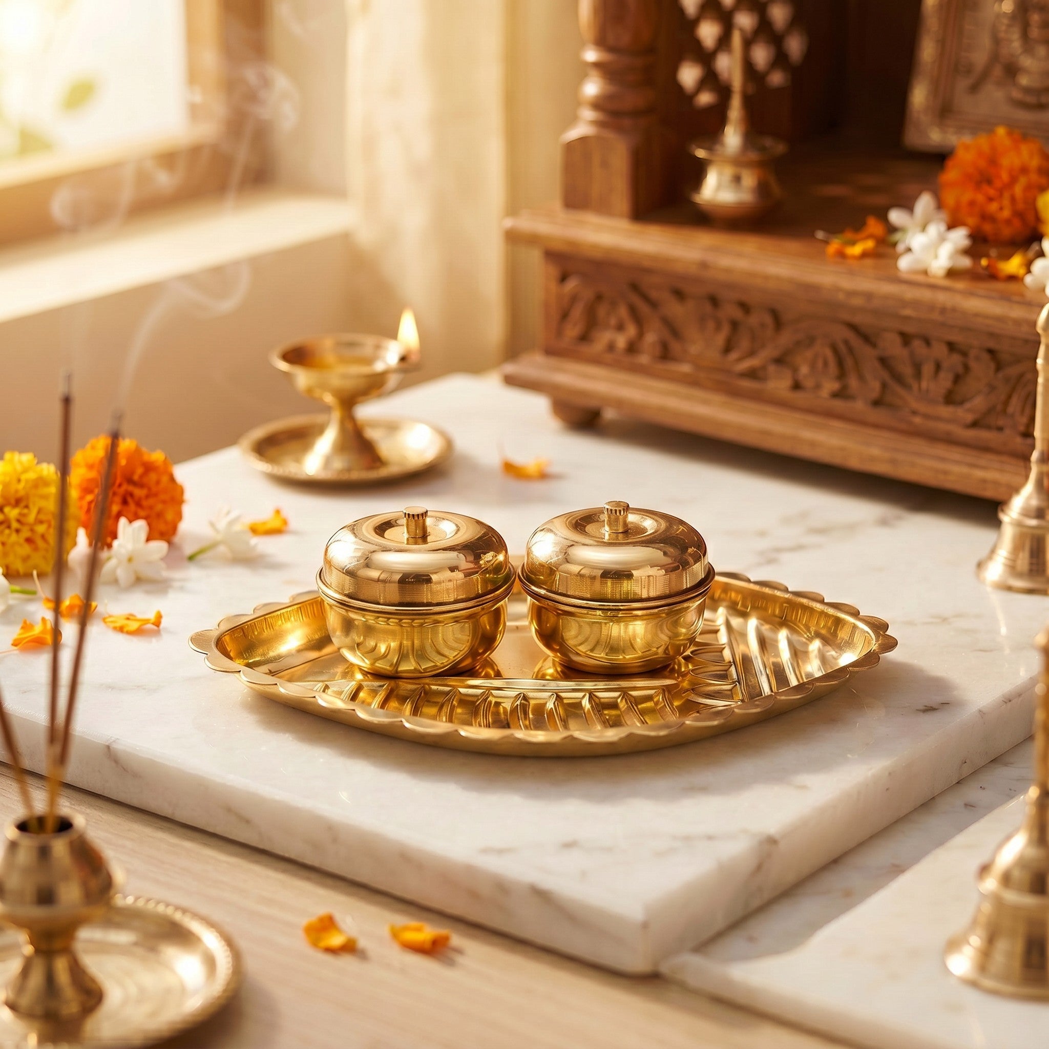 Brass Kumkum Chandan Box