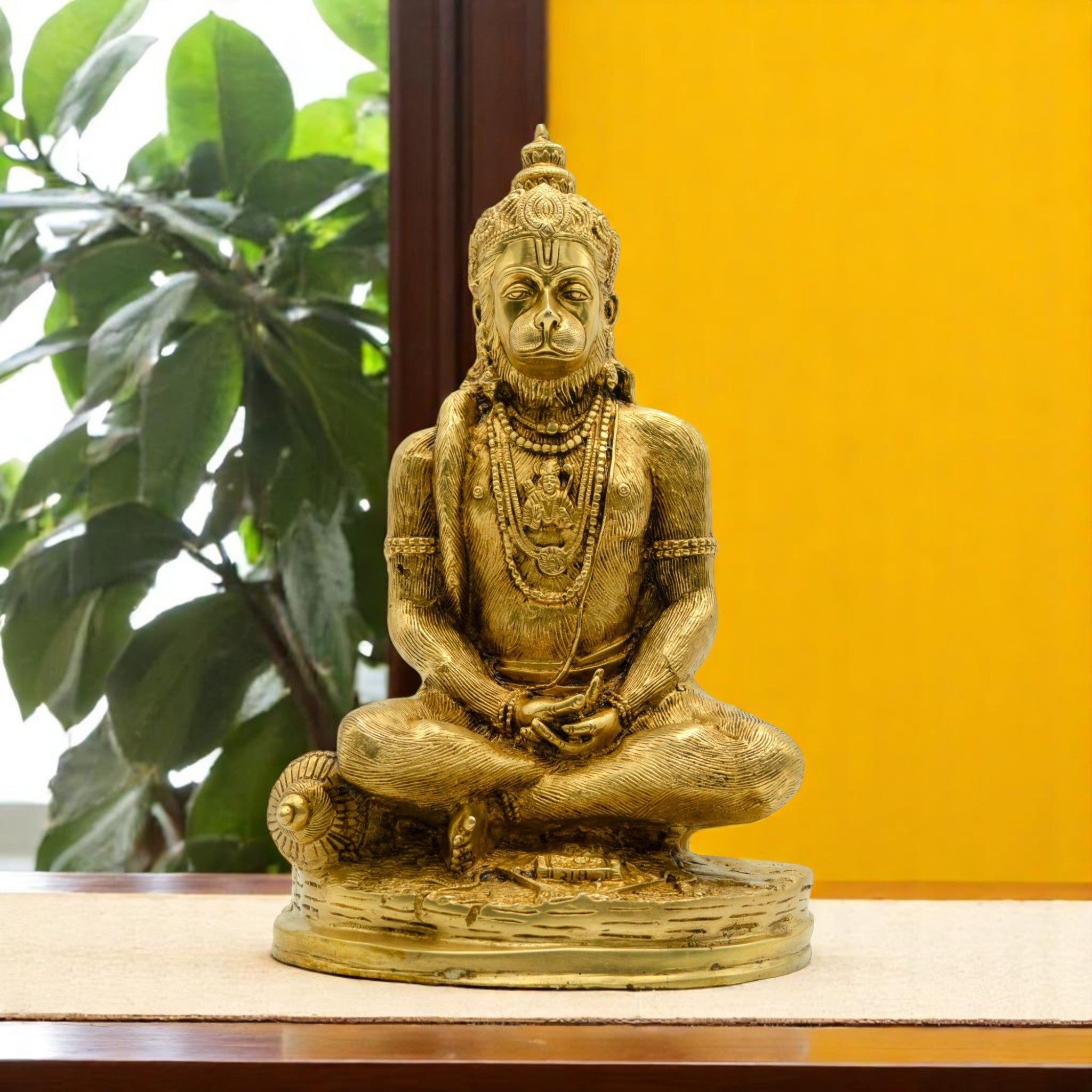 Divine Lord Hanuman Brass Idol – Majestic Sitting Pose for Strength, Devotion & Protection