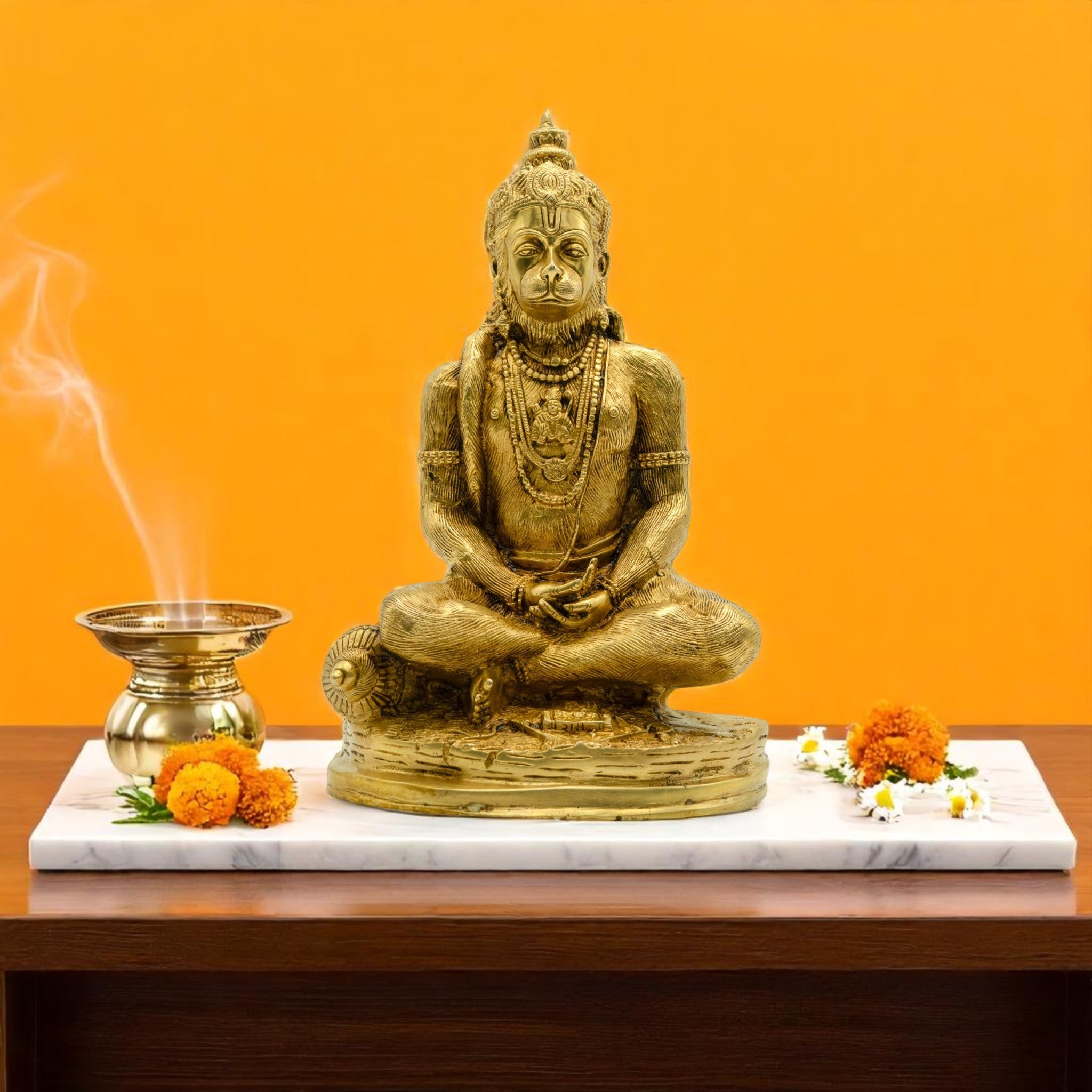 Divine Lord Hanuman Brass Idol – Majestic Sitting Pose for Strength, Devotion & Protection