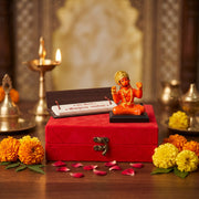Hanuman Ji Murti with Hanuman Chalisa Pothi, Red Velvet Keepsake Box