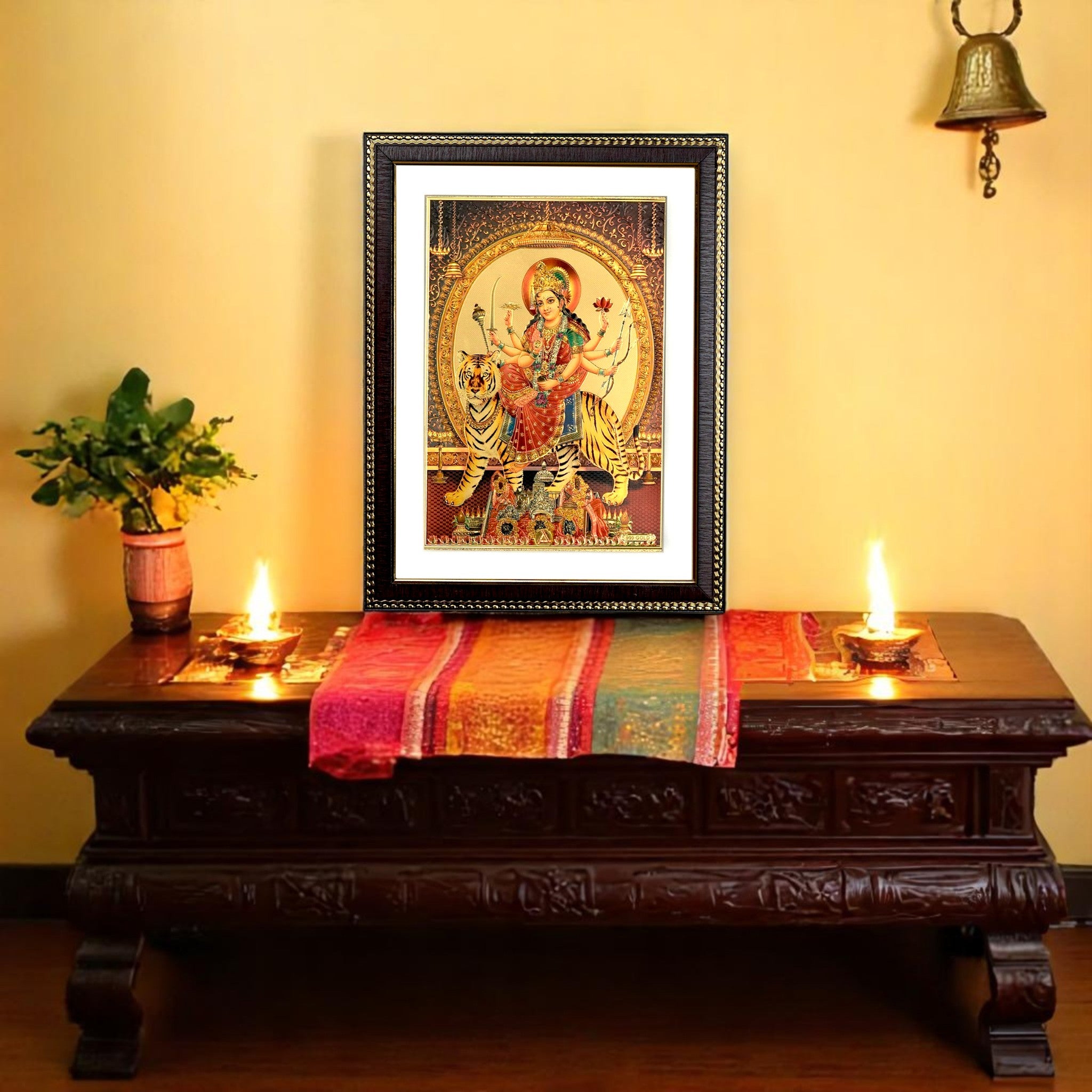 Maa Durga Gold Foil Wall Art - A Divine Masterpiece for Your Home & Puja Room