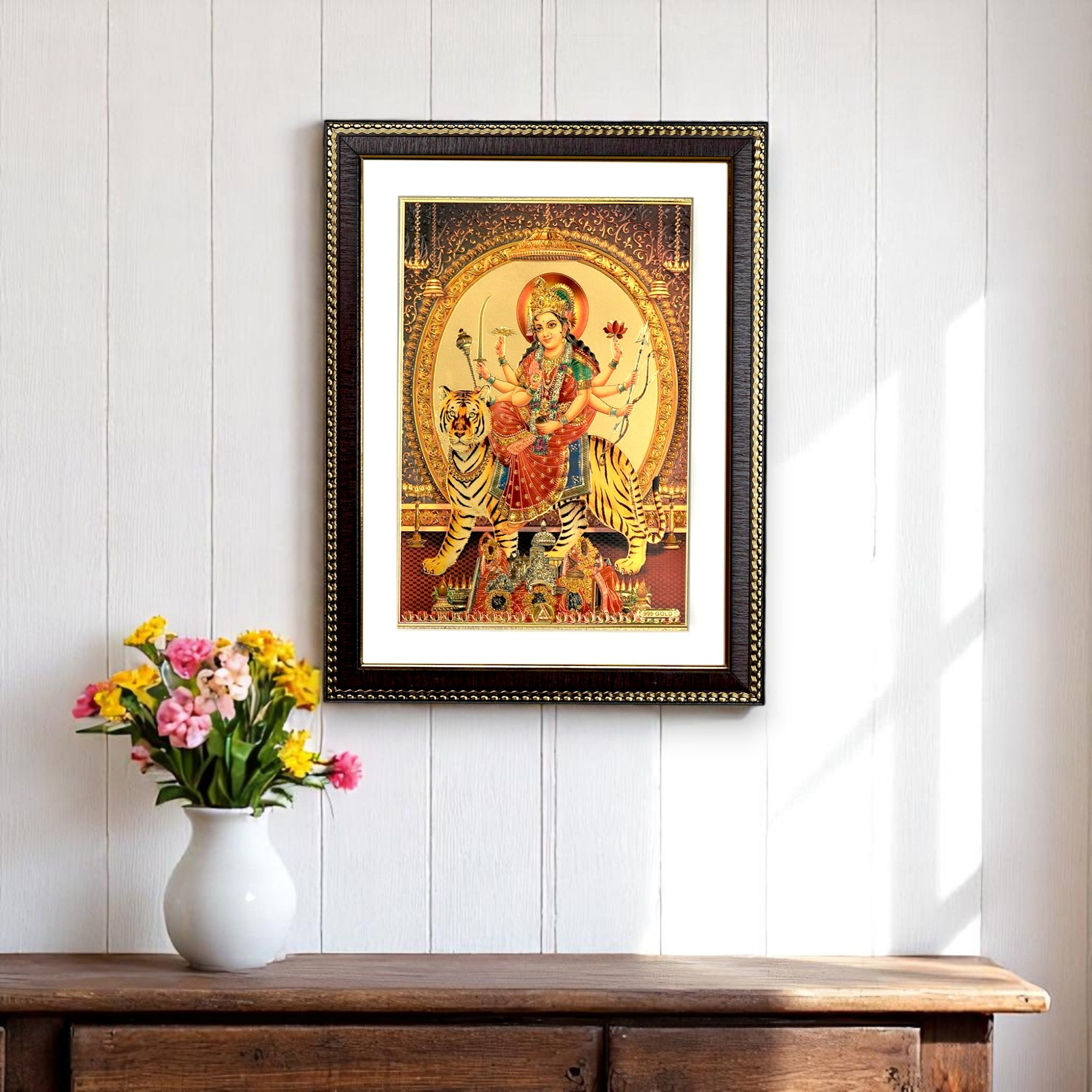 Maa Durga Gold Foil Wall Art - A Divine Masterpiece for Your Home & Puja Room