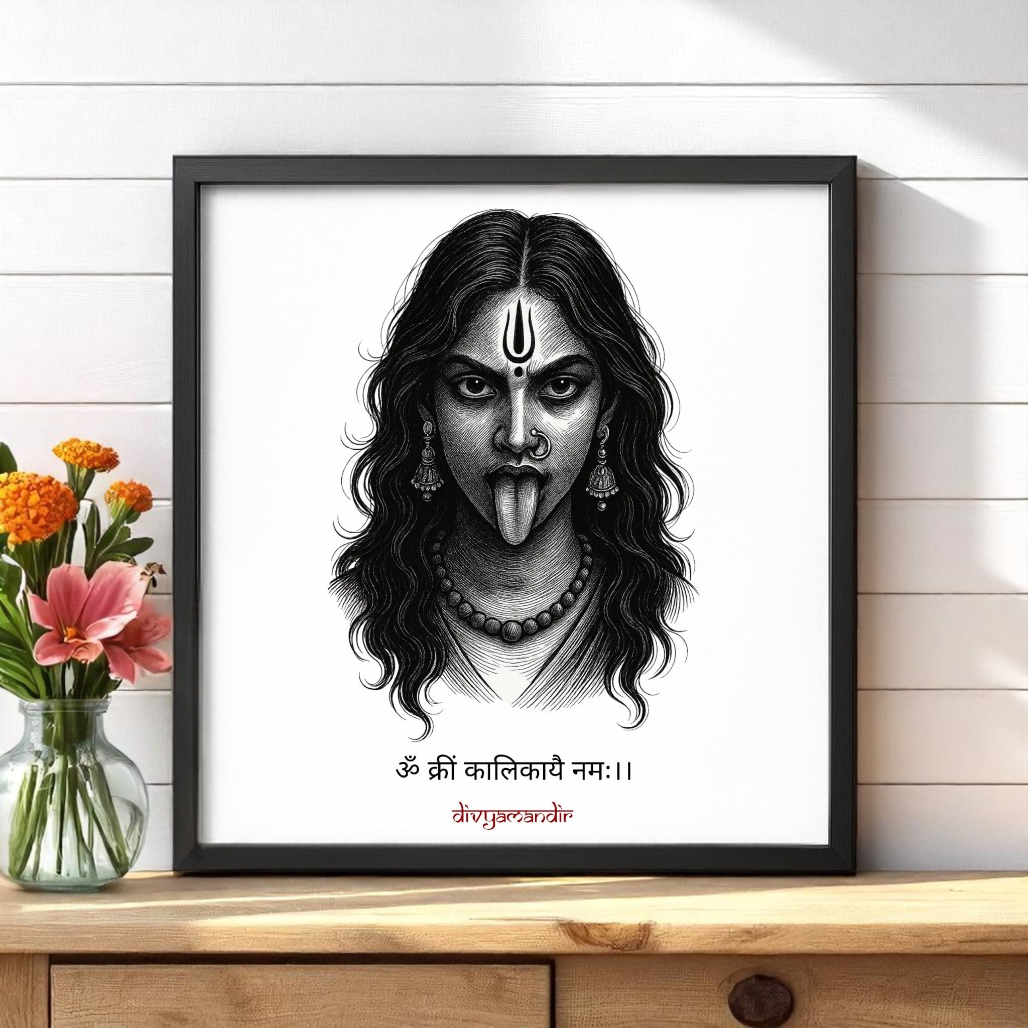 Maa Kali Mantra Wall Art – Fierce & Sacred by Divyamandir (Available in 17x17" and 13x13" Frames)