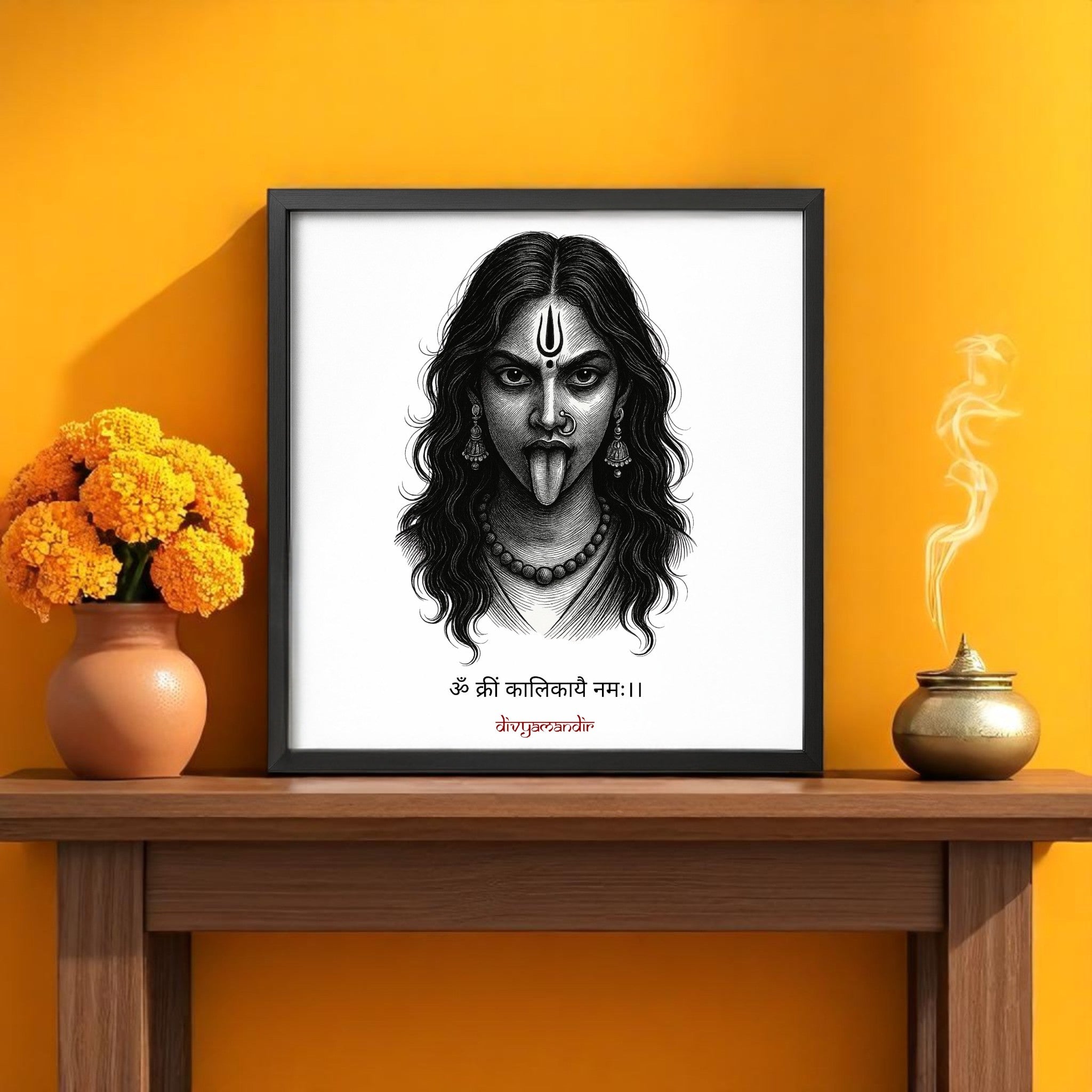 Maa Kali Mantra Wall Art – Fierce & Sacred by Divyamandir (Available in 17x17" and 13x13" Frames)