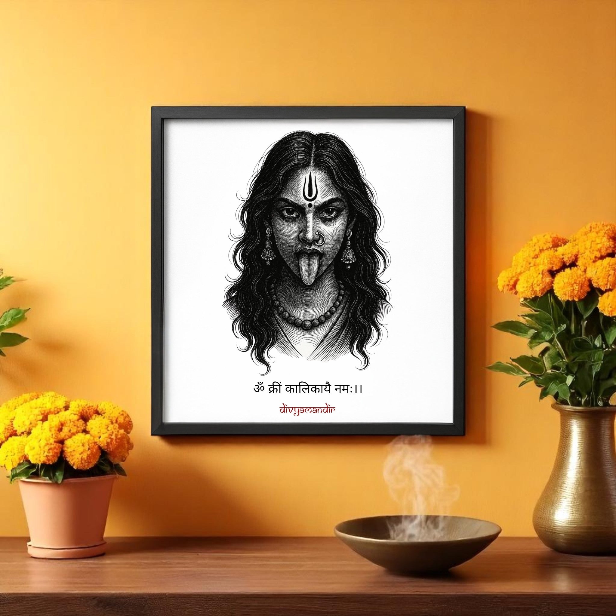 Maa Kali Mantra Wall Art – Fierce & Sacred by Divyamandir (Available in 17x17" and 13x13" Frames)