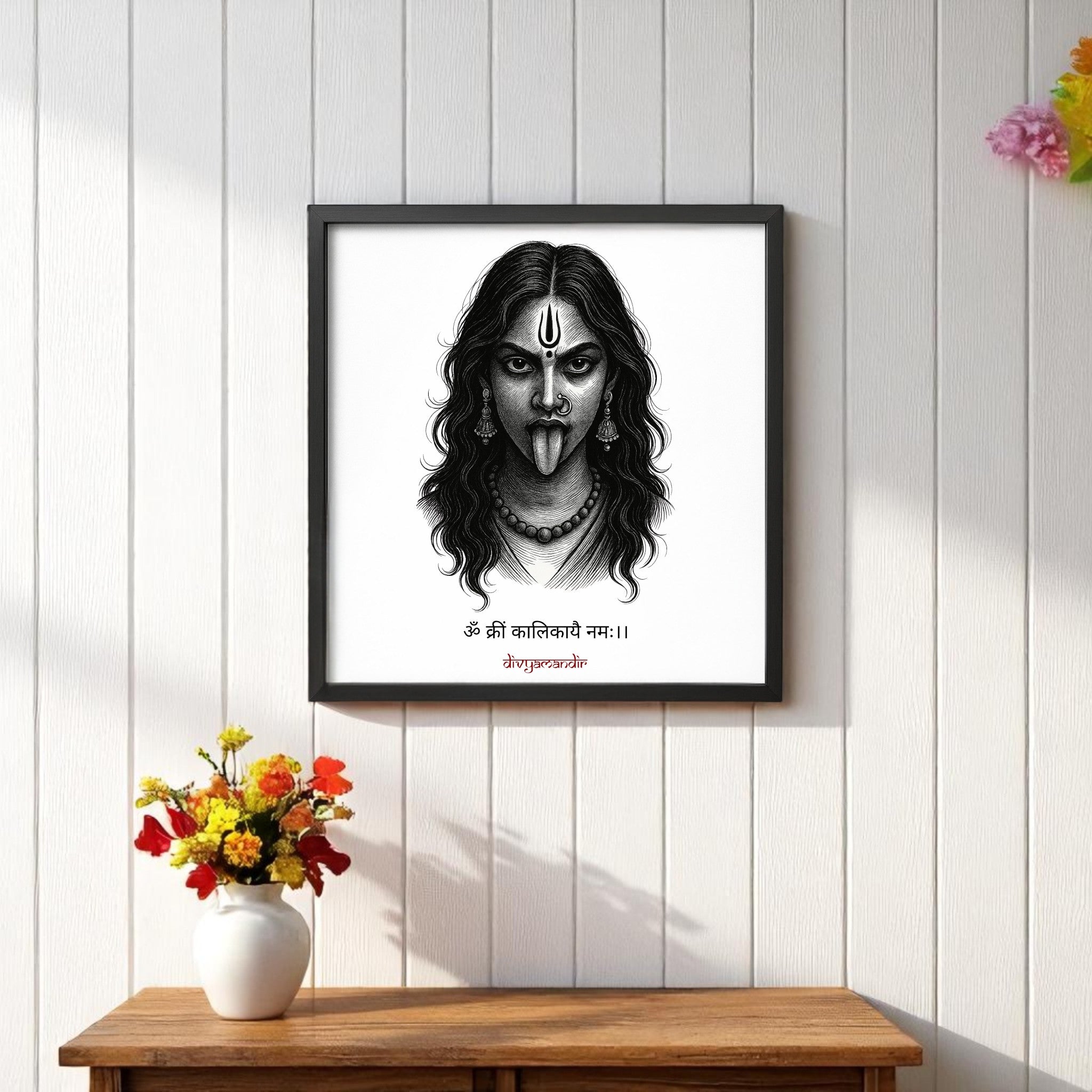 Maa Kali Mantra Wall Art – Fierce & Sacred by Divyamandir (Available in 17x17" and 13x13" Frames)