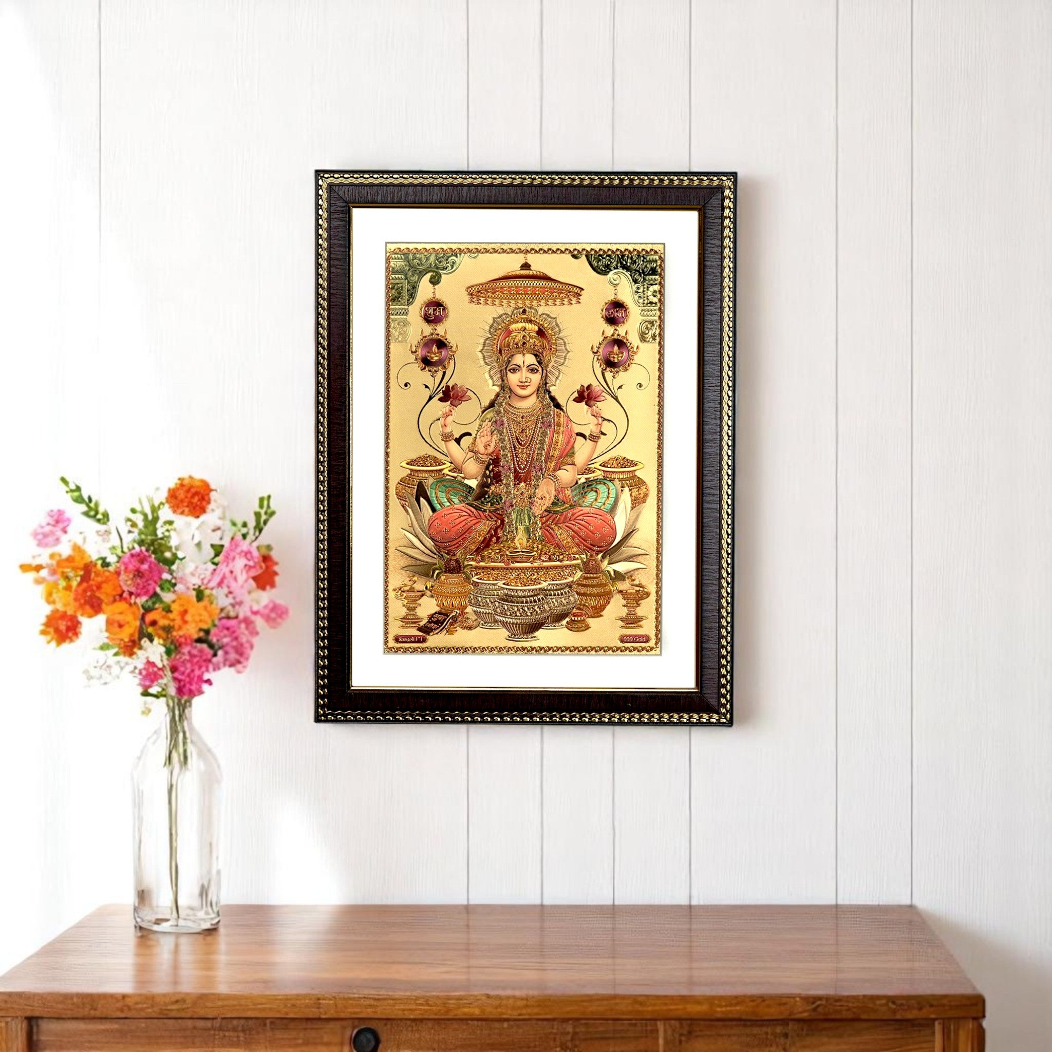 Goddess Lakshmi Gold Foil Wall Art – A Divine Masterpiece for Your Home & Puja Room