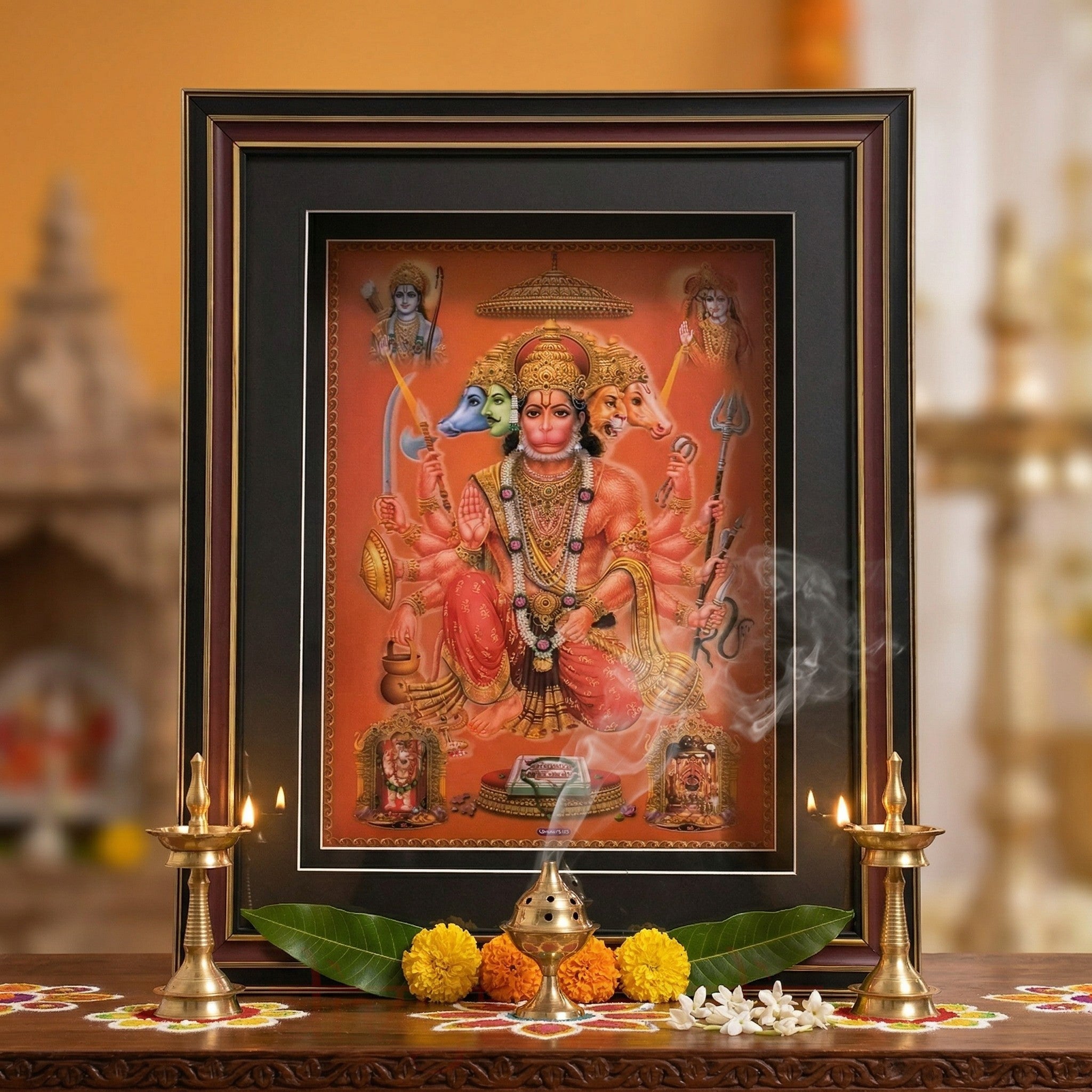 Panchmukhi Hanuman Ji 3D Shadow Box Wall Art