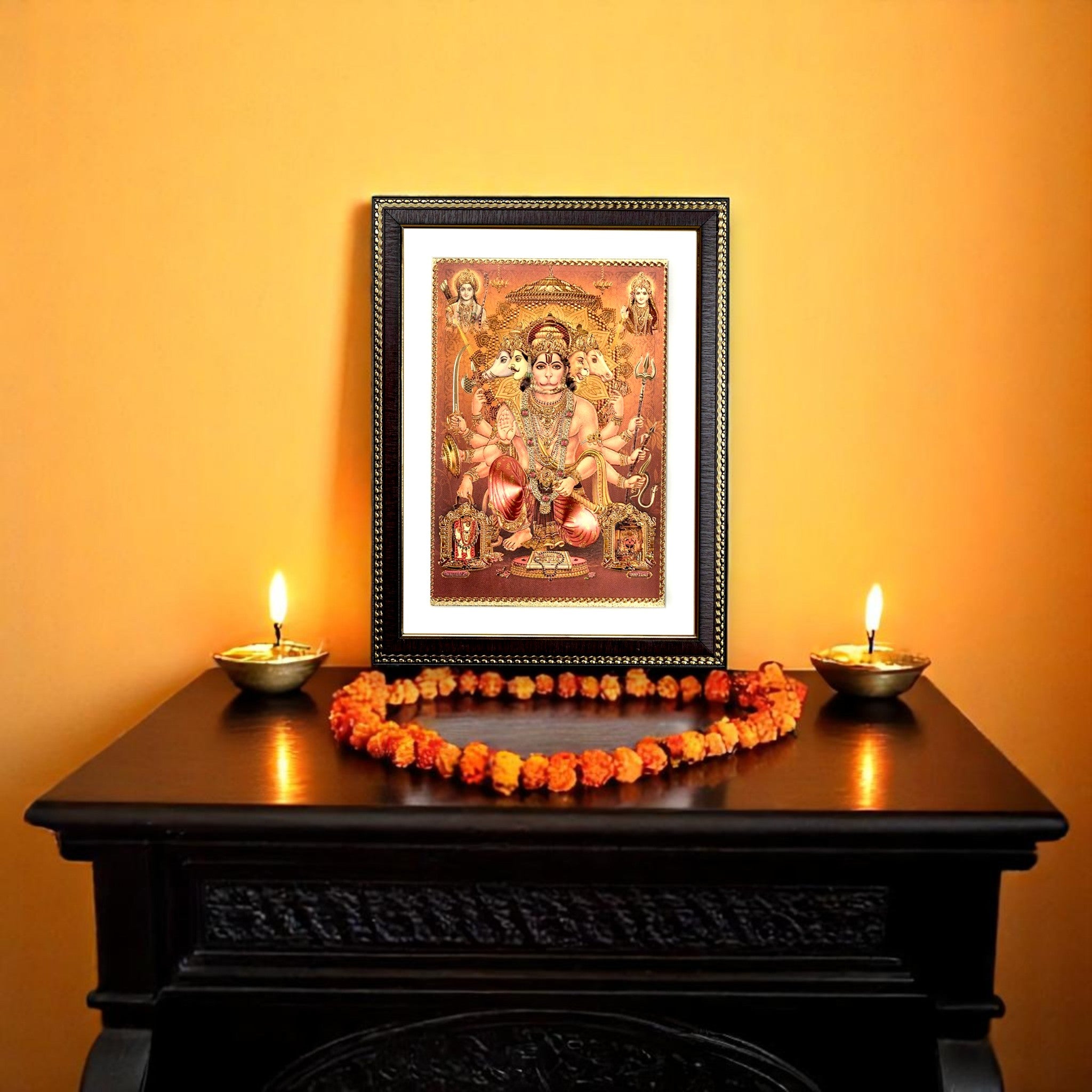Panchmukhi Hanuman Gold Foil Wall Art – A Divine Masterpiece for Your Home & Puja Room