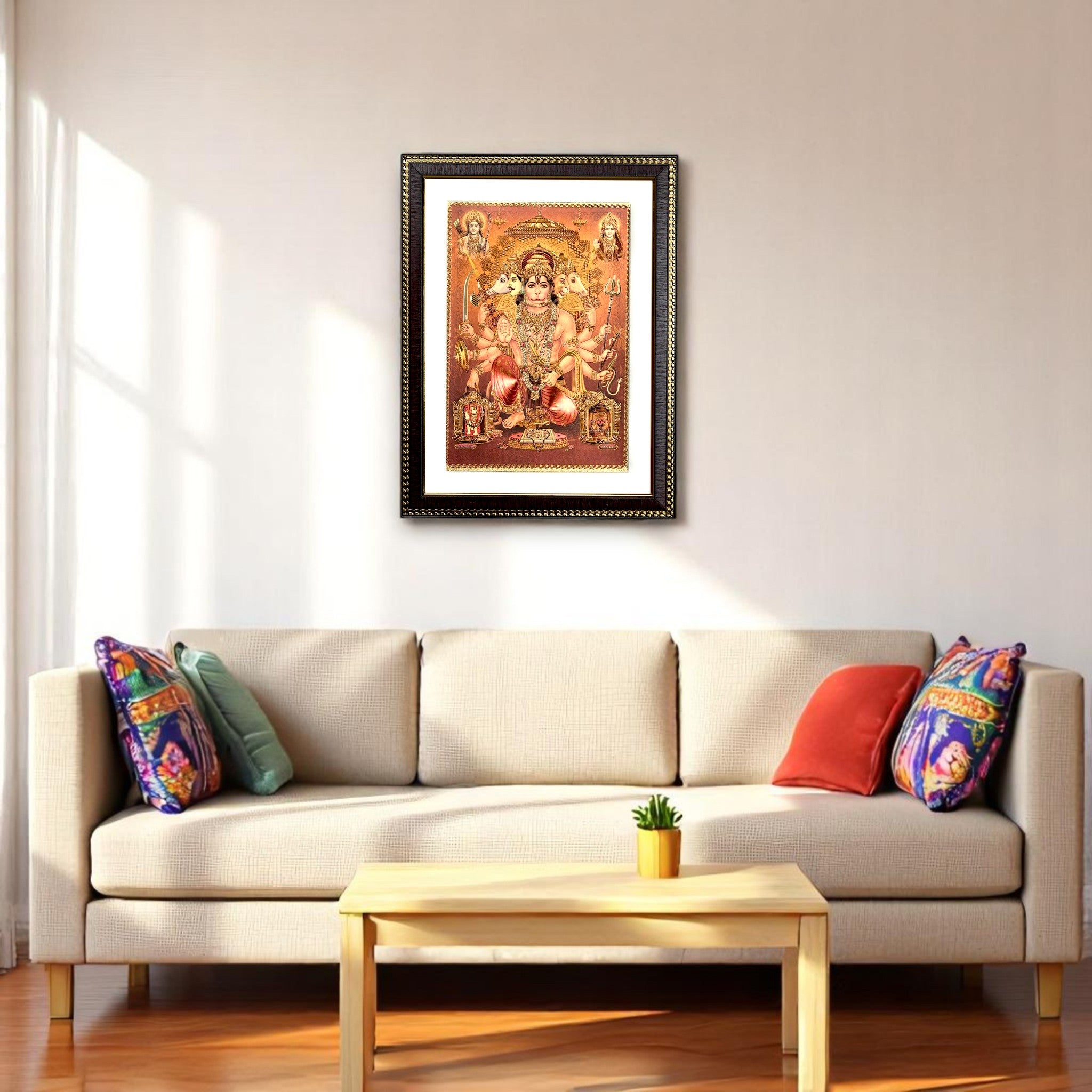 Panchmukhi Hanuman Gold Foil Wall Art – A Divine Masterpiece for Your Home & Puja Room