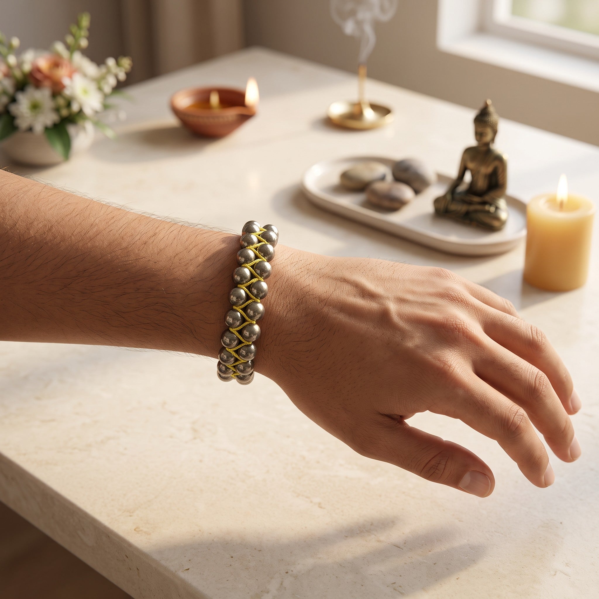 Pyrite Gemstone Rakhi Macramé Bracelet (Free Size)