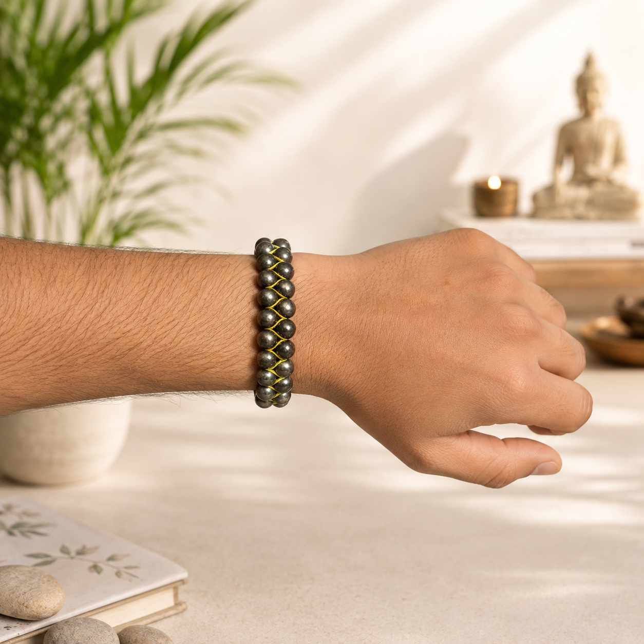 Pyrite Gemstone Rakhi Macramé Bracelet (Free Size)