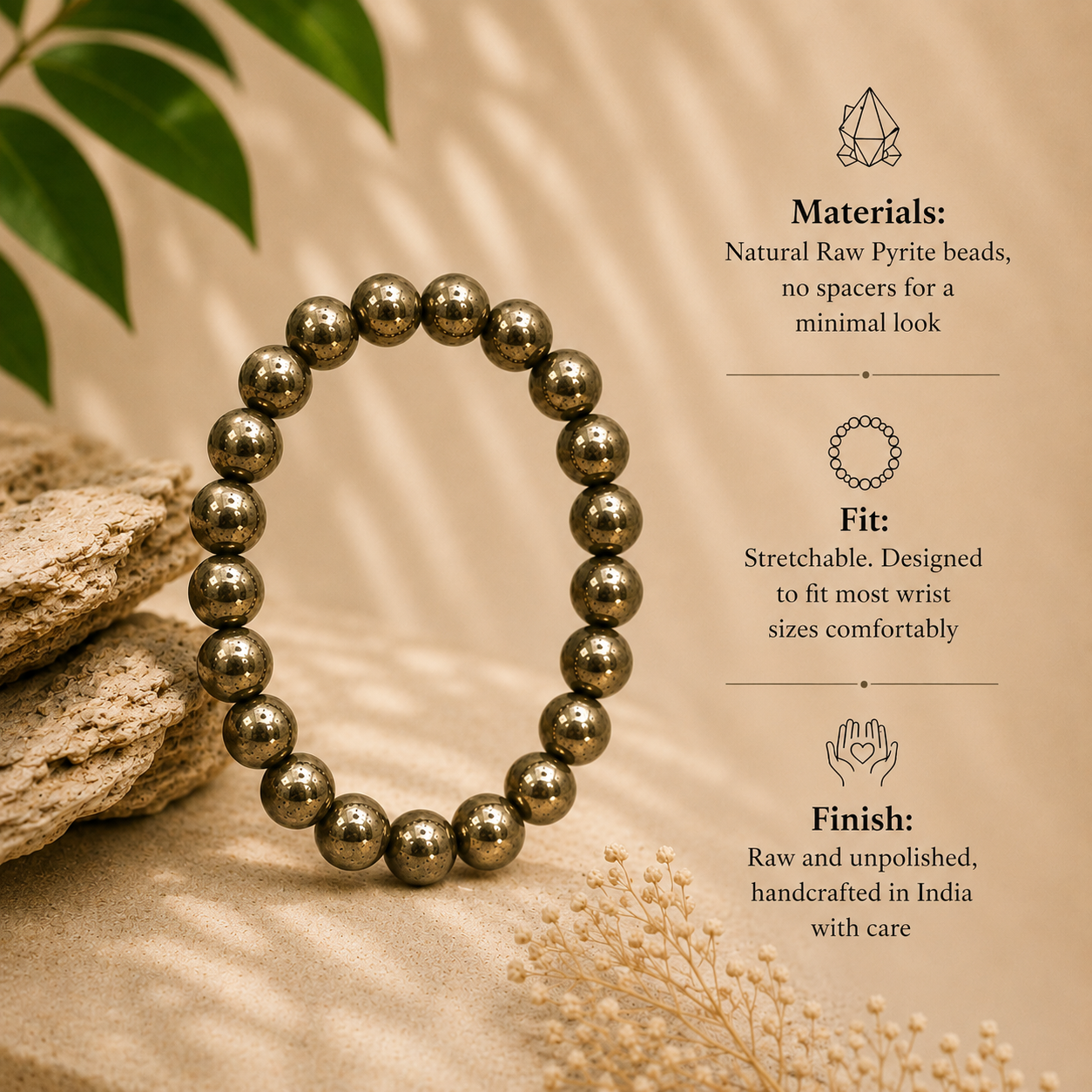 Raw Pyrite Protection Bead Bracelet