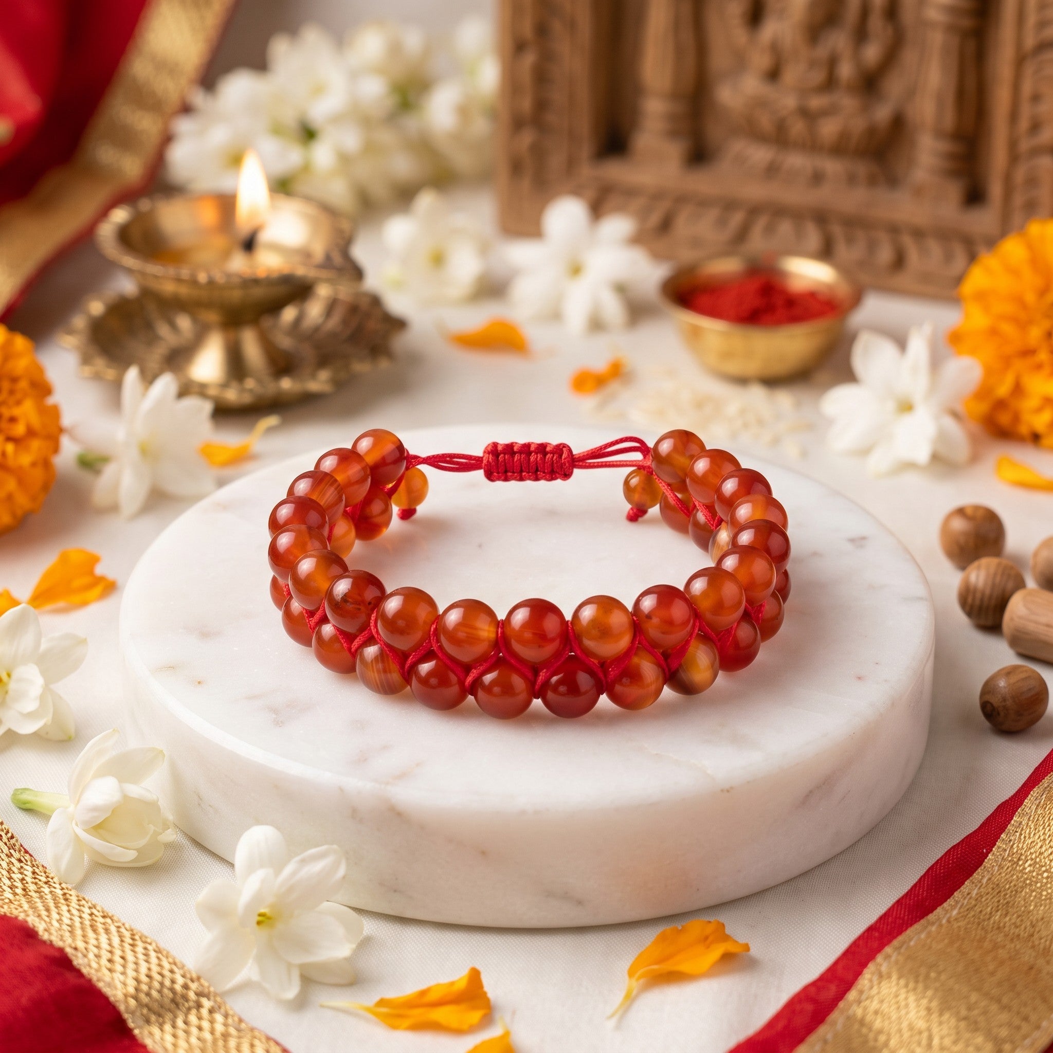 Red Carnelian Gemstone Rakhi Macramé Bracelet (Free Size)