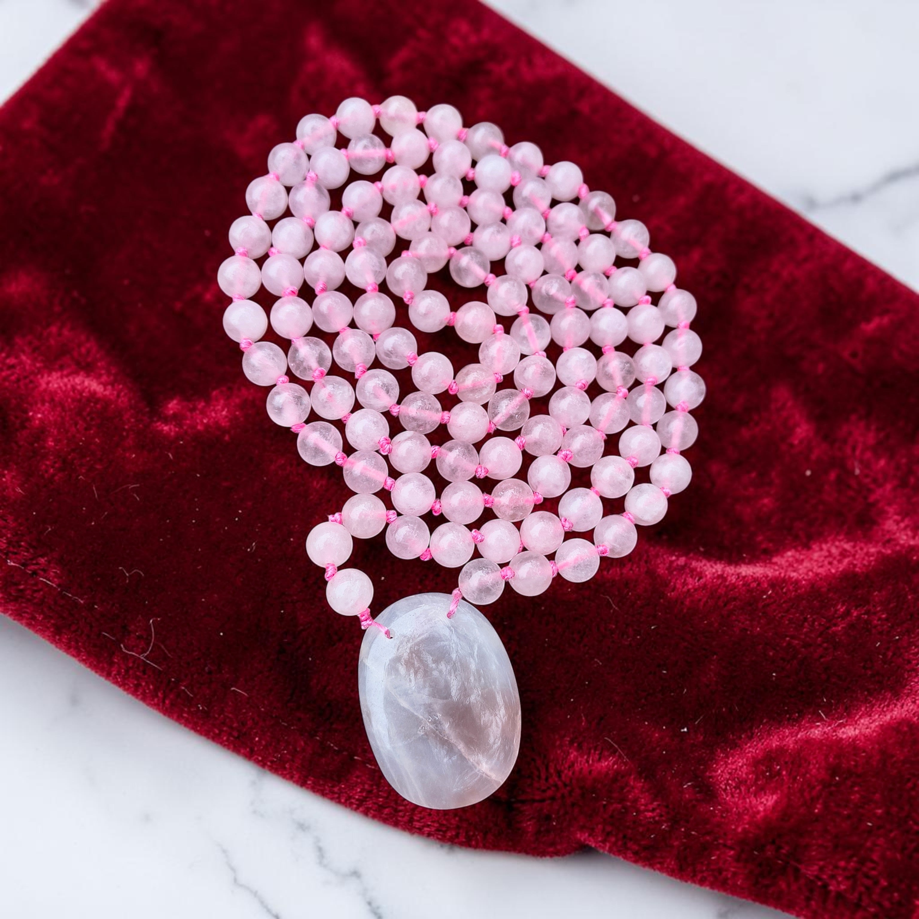 Rose Quartz 108 Beads + 1 Thumbstone Japmala