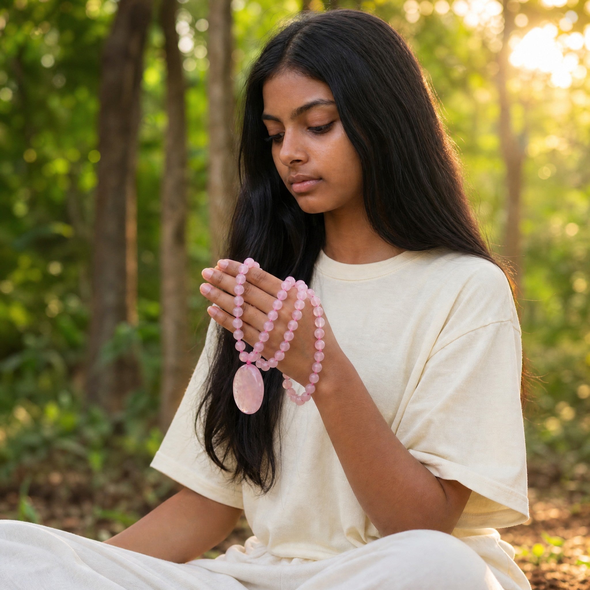 Rose Quartz 108 Beads + 1 Thumbstone Japmala