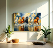 7 Running Horses of Abundance | Vastu Wall Art for Wealth & Momentum (Gallery-Wrapped Canvas with Wooden Back Support)