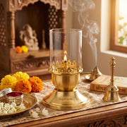 Brass Akhand Diya, 15cm – Floral Crown