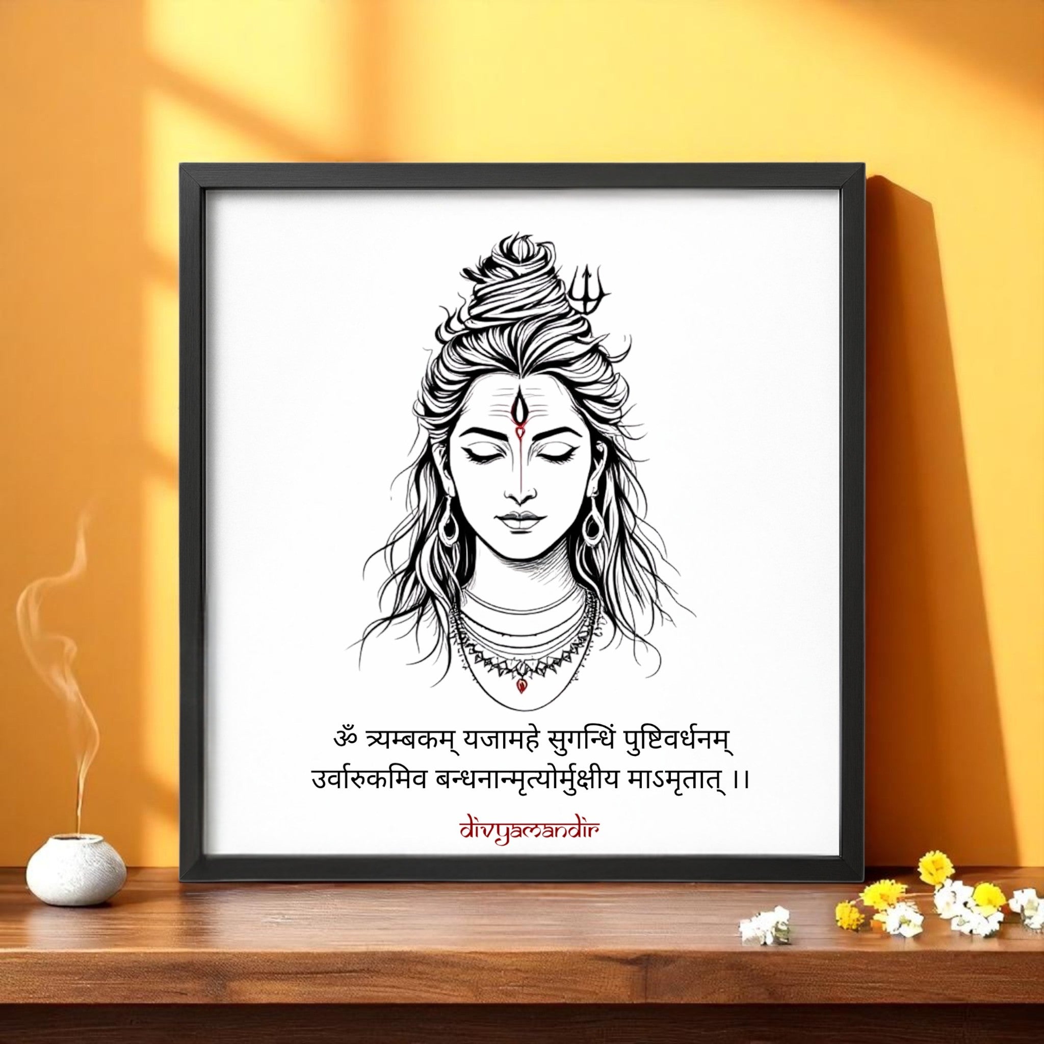 Shiva Mahamrityunjaya Mantra Wall Art – Exclusive Divyamandir Design (Available in 17x17 and 13x13 Frames)