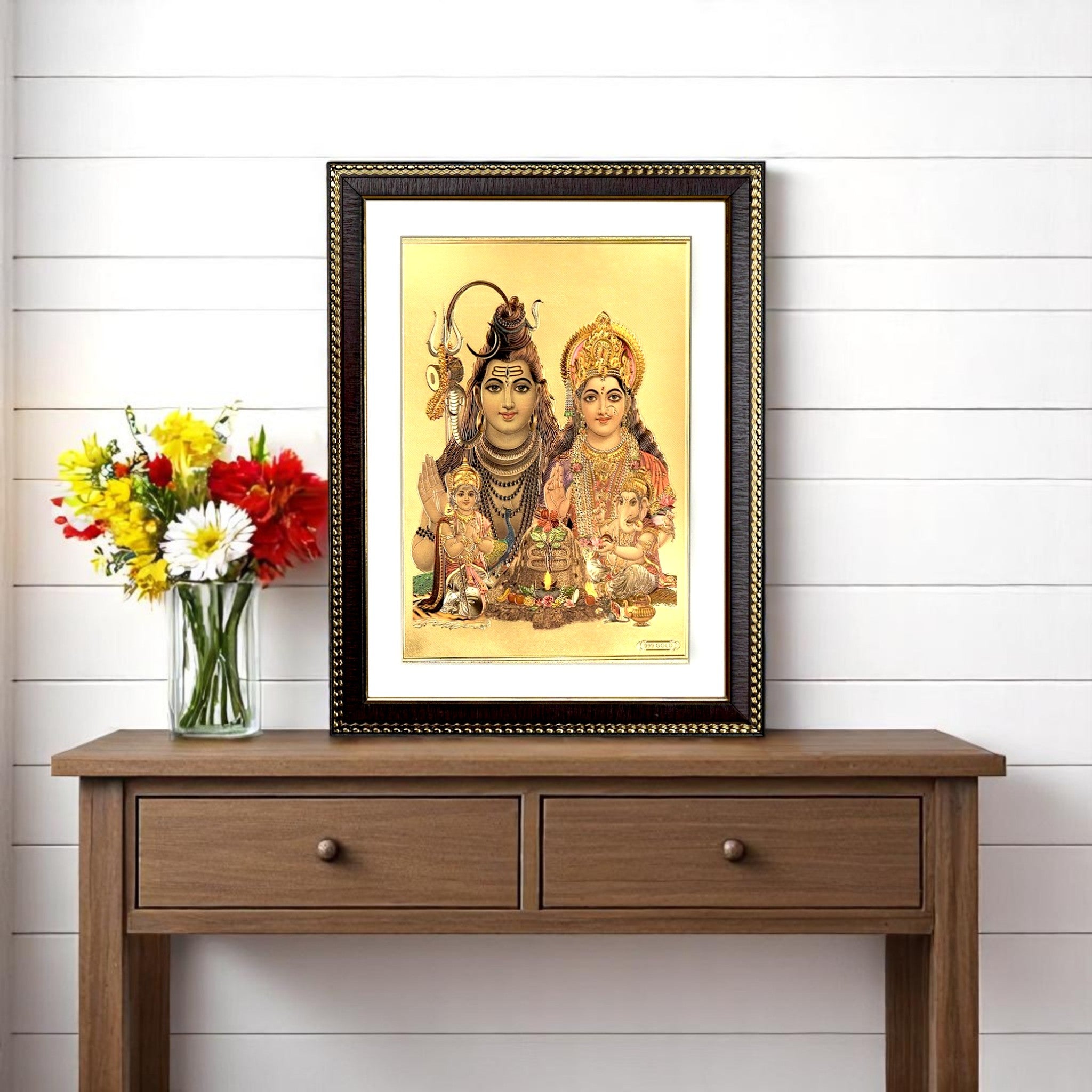 Shiva Parivar Gold Foil Wall Art – A Divine Masterpiece for Your Home & Puja Room