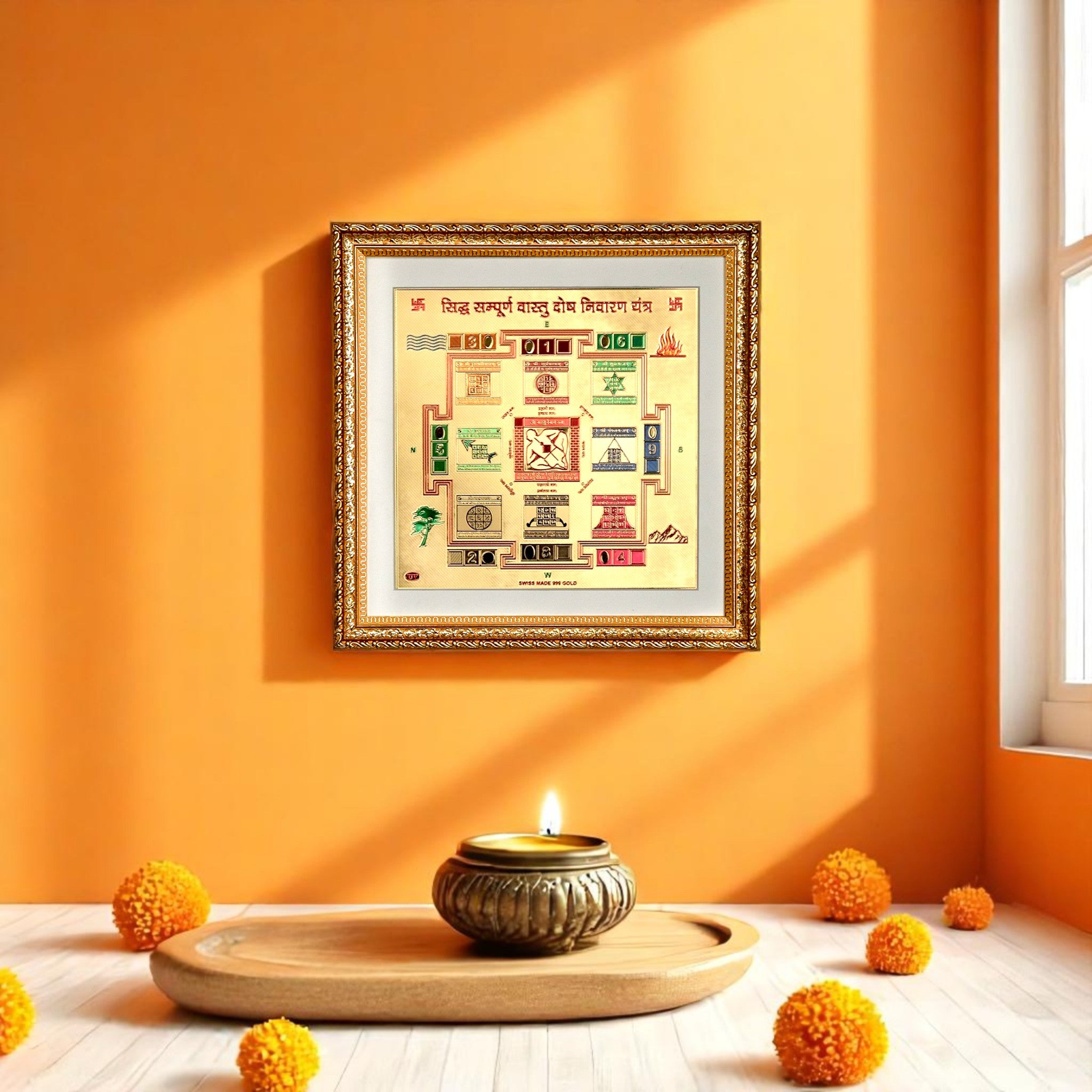 Siddh Sampoorna Vastu Dosh Nivaran Yantra – Gold-Print Wall Frame for Harmony, Protection & Positive Energy
