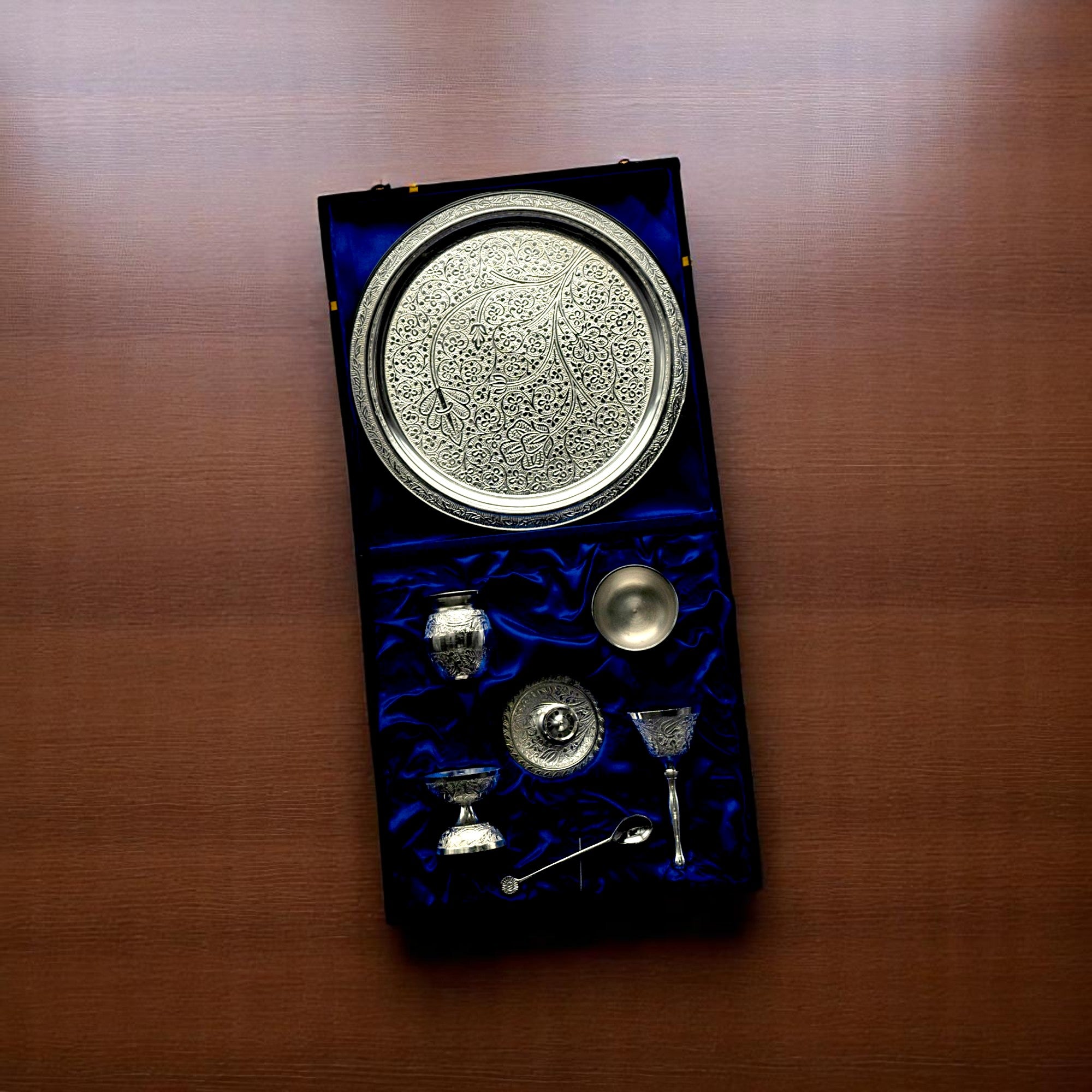 Exquisite Silver-Plated Pooja Thali Set – Traditional Elegance for Your Rituals